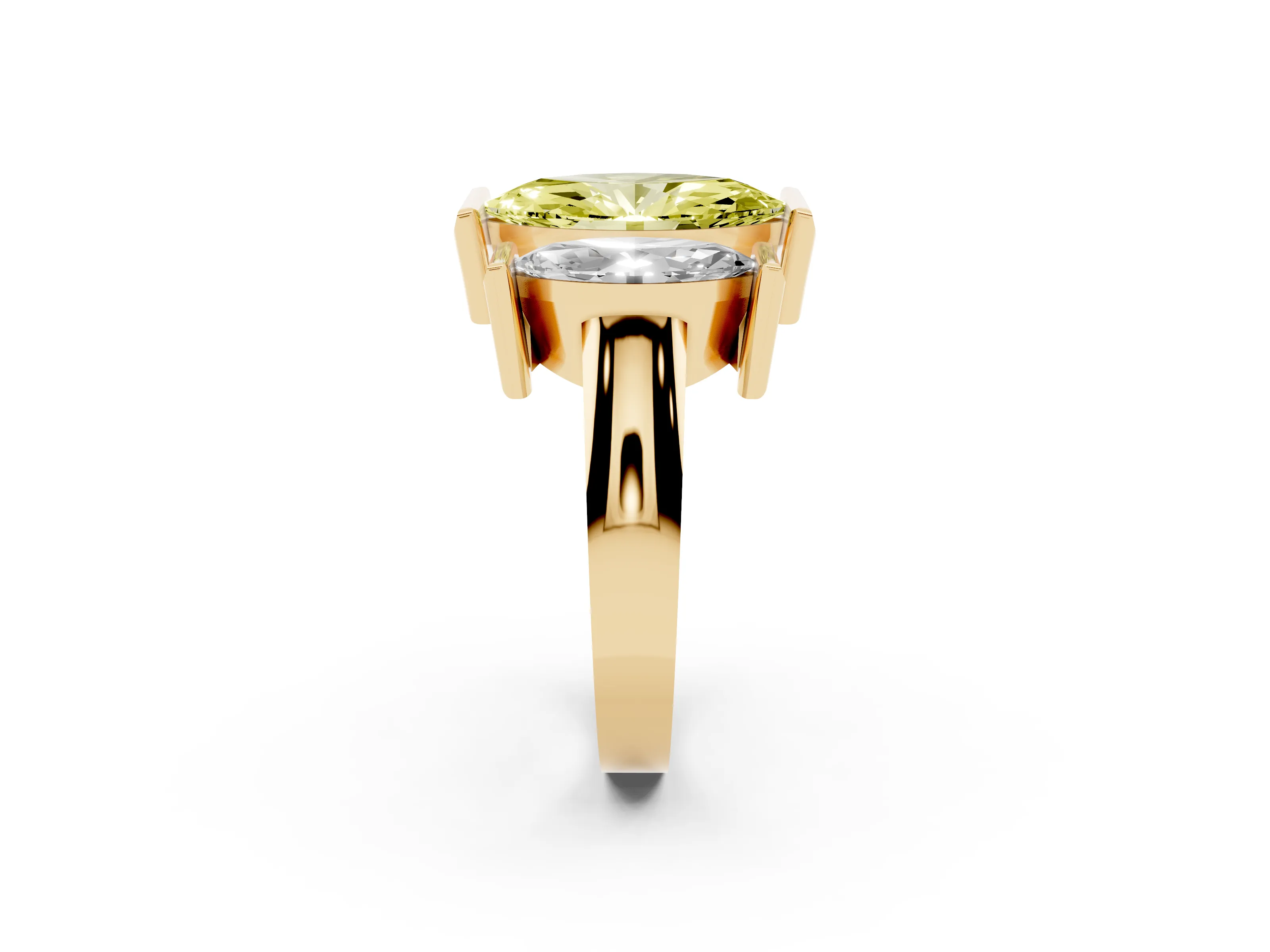 Fancy Yellow Marquise Cut Diamond Three-Stone Channel Set Ring Set in Yellow gold with Smooth Polished Band