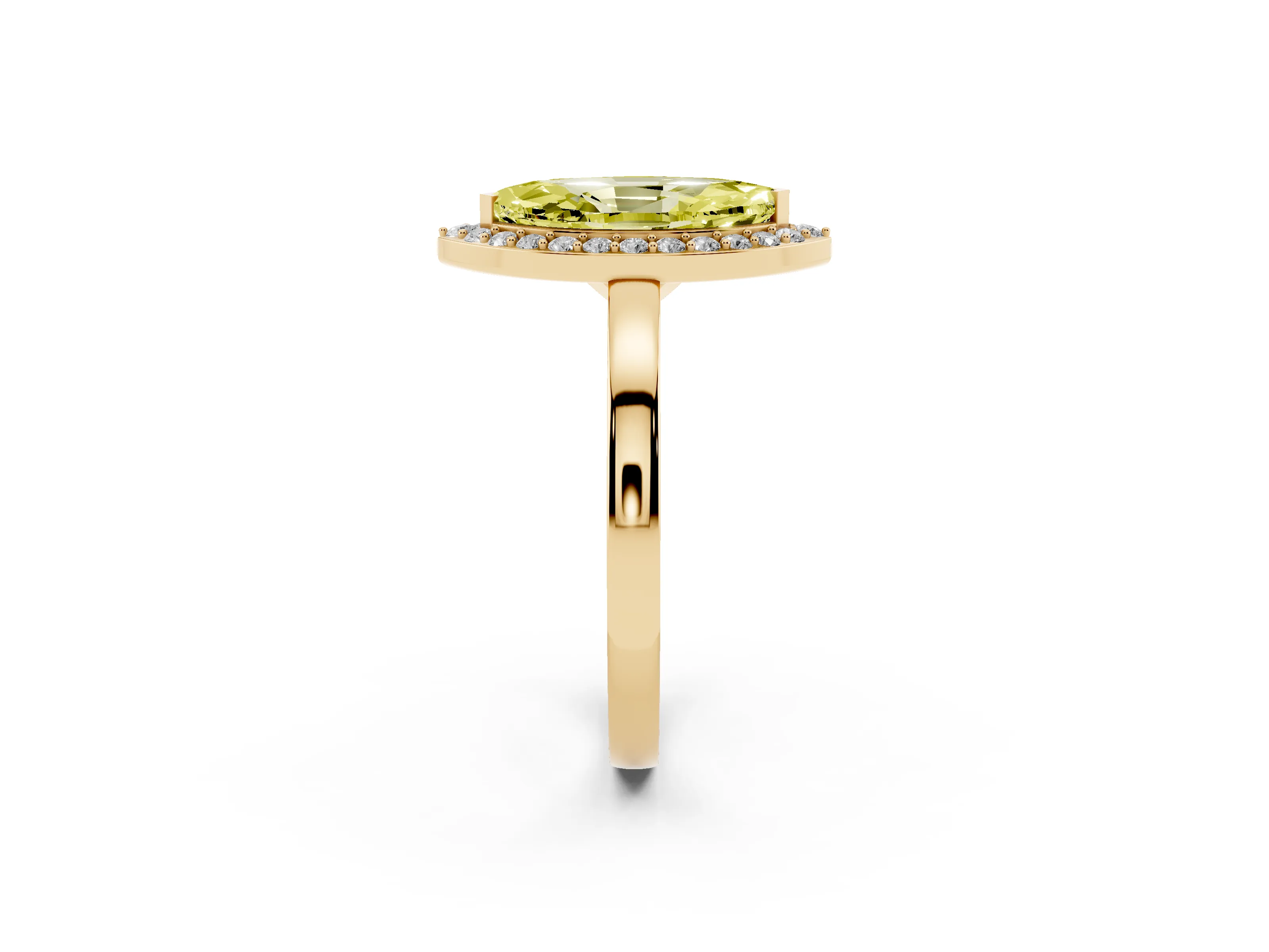 Fancy Yellow Marquise Cut Diamond Halo Ring Set in Yellow gold with Solitaire Band and Prong Setting