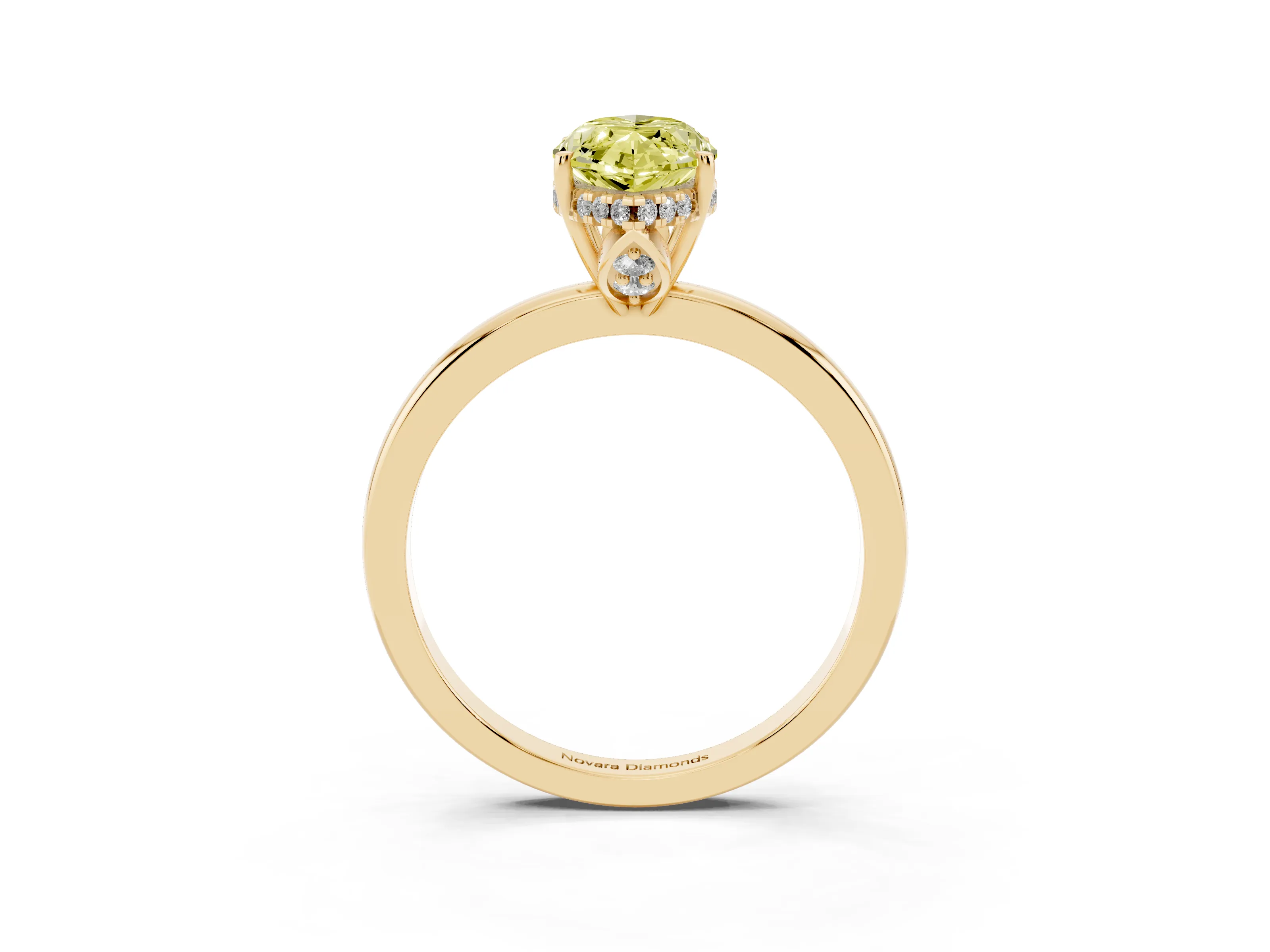 Fancy Yellow Marquise Cut Diamond Solitaire Ring Set in Yellow gold with Plain Band and Prong Setting