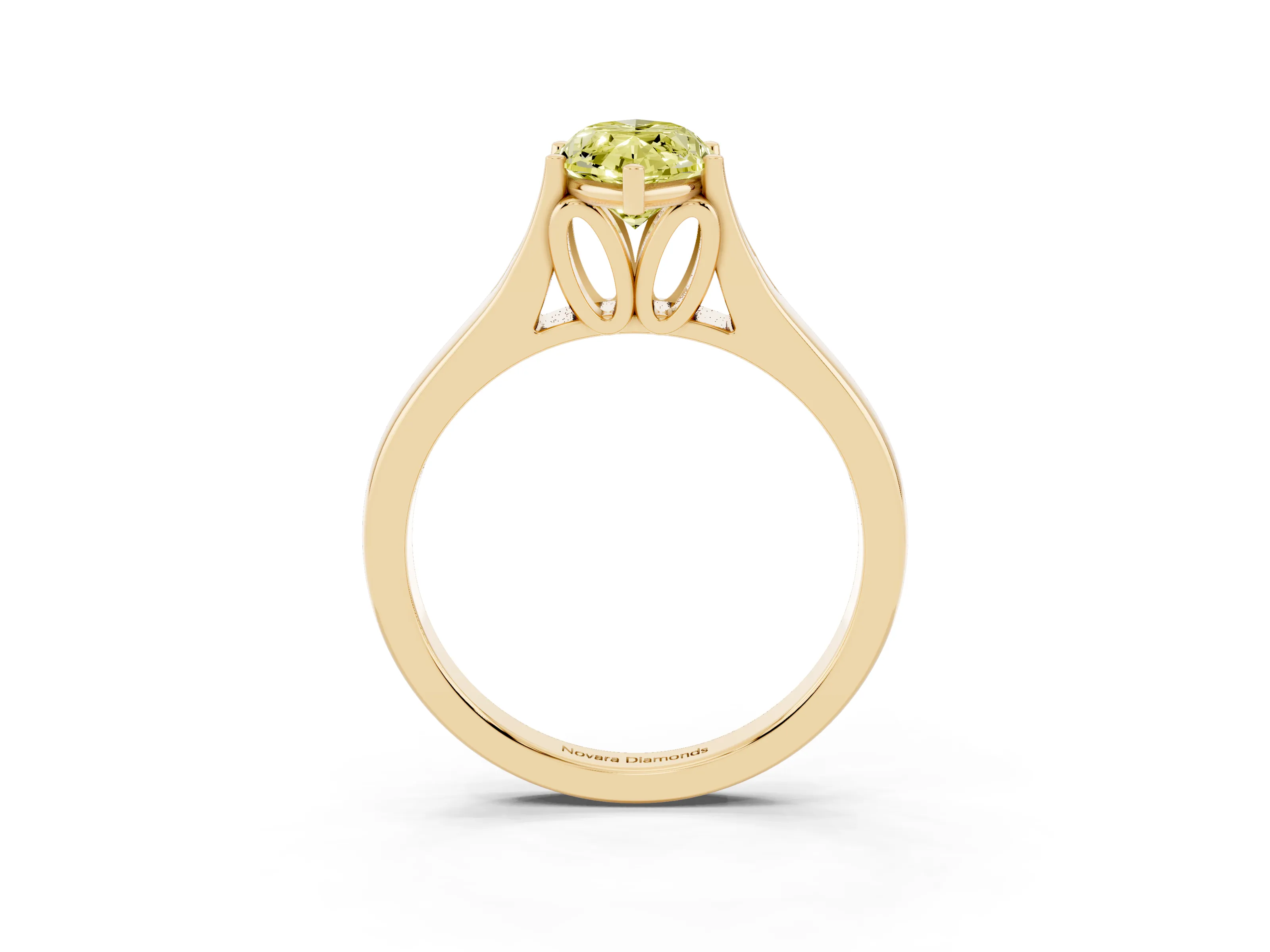 Fancy Yellow Marquise Cut Diamond Solitaire Ring Set in Yellow gold with Arched Cathedral Band and Prong Setting