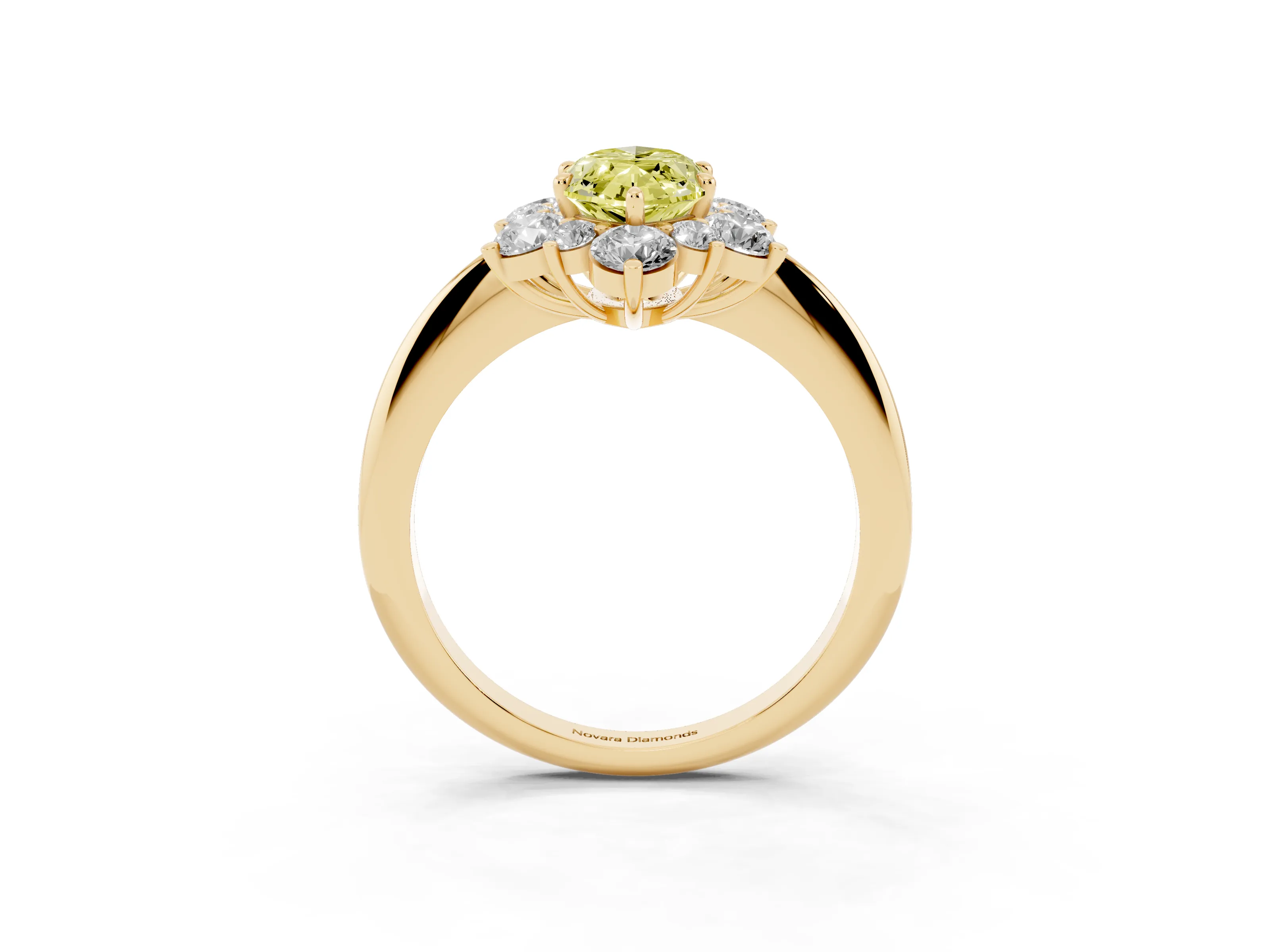 Fancy Yellow Marquise Cut Diamond Cluster Halo Ring Set in Yellow gold with Solitaire Band and Prong Setting