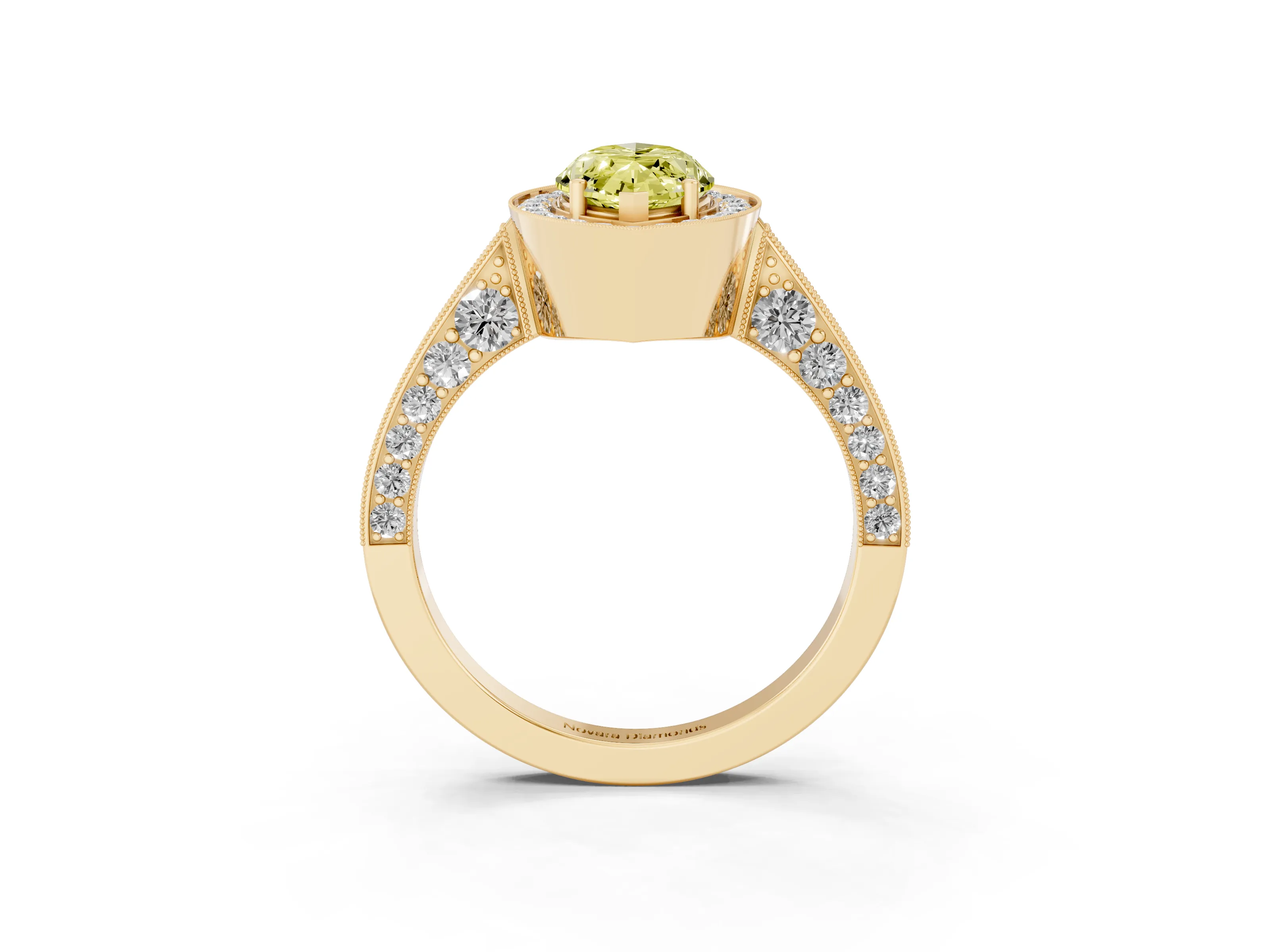 Fancy Yellow Marquise Cut Diamond Halo Engagement Ring Set in Yellow gold with Accent Split Shank Band