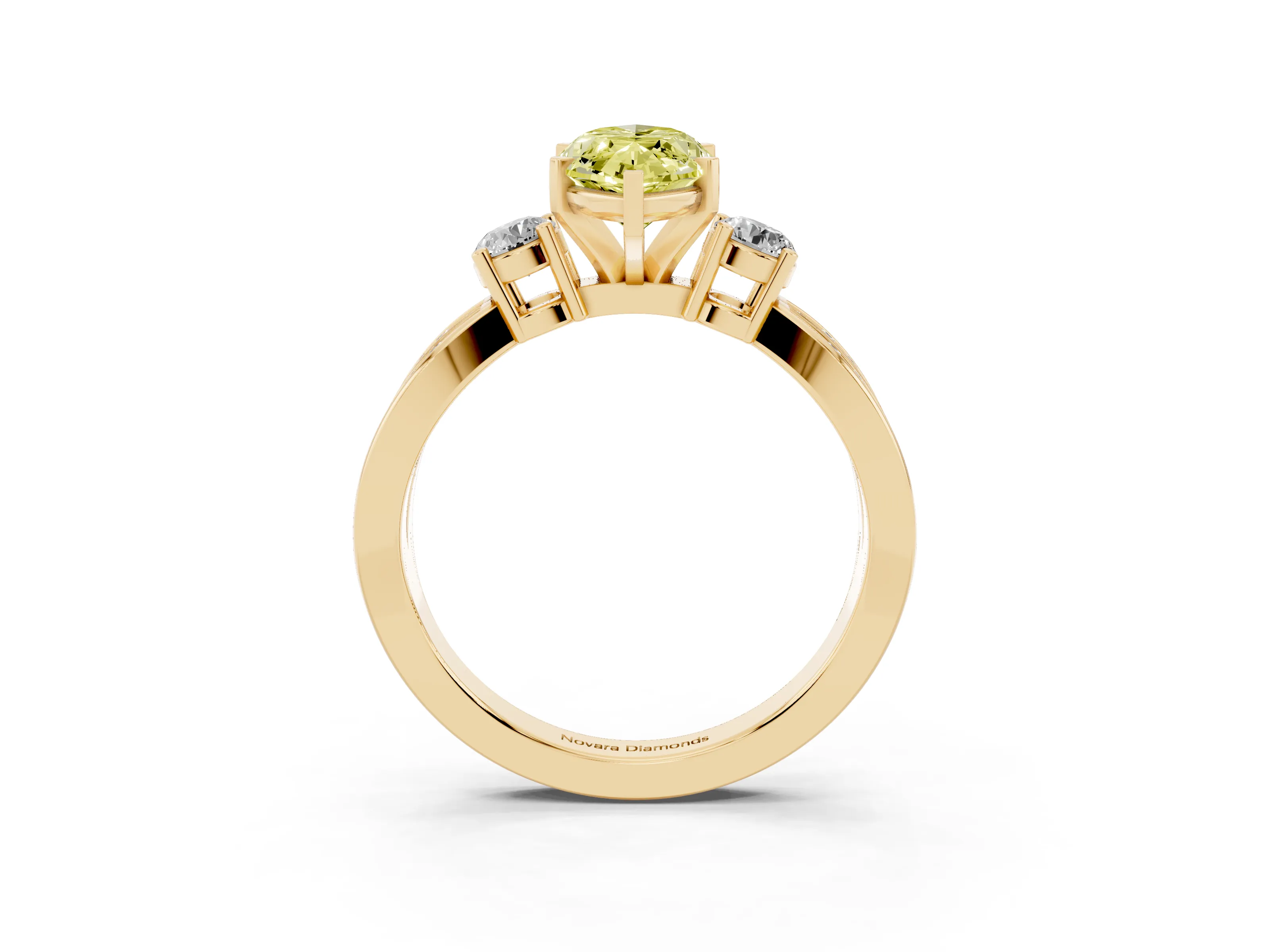 Fancy Yellow Three-Stone Marquise Cut Diamond Twist Band Ring Set in Yellow gold with Pavé Accents and Prong Setting