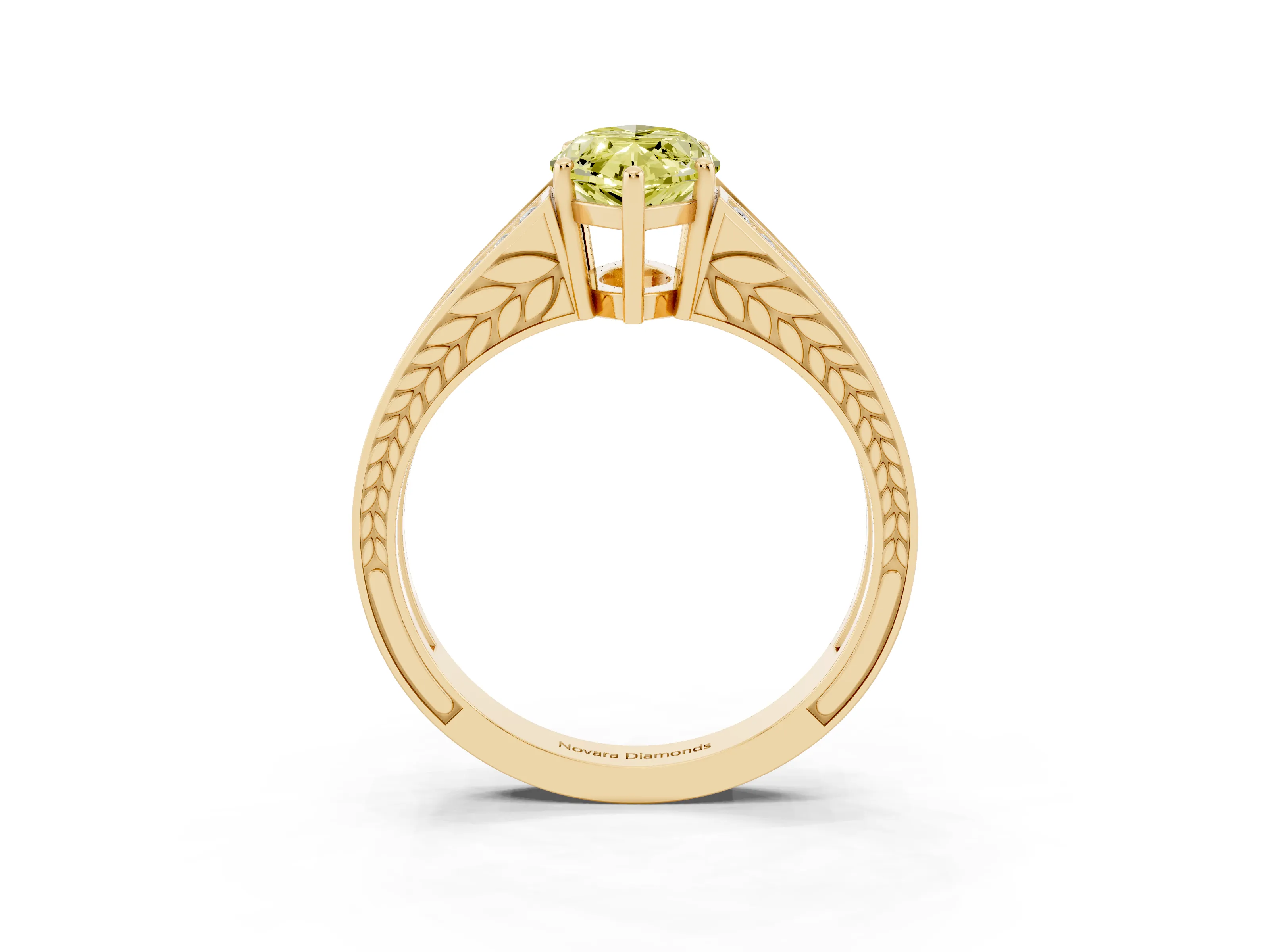 Fancy Yellow Marquise Cut Diamond Split Shank Ring Set in Yellow gold with Pavé Band and Prong Setting