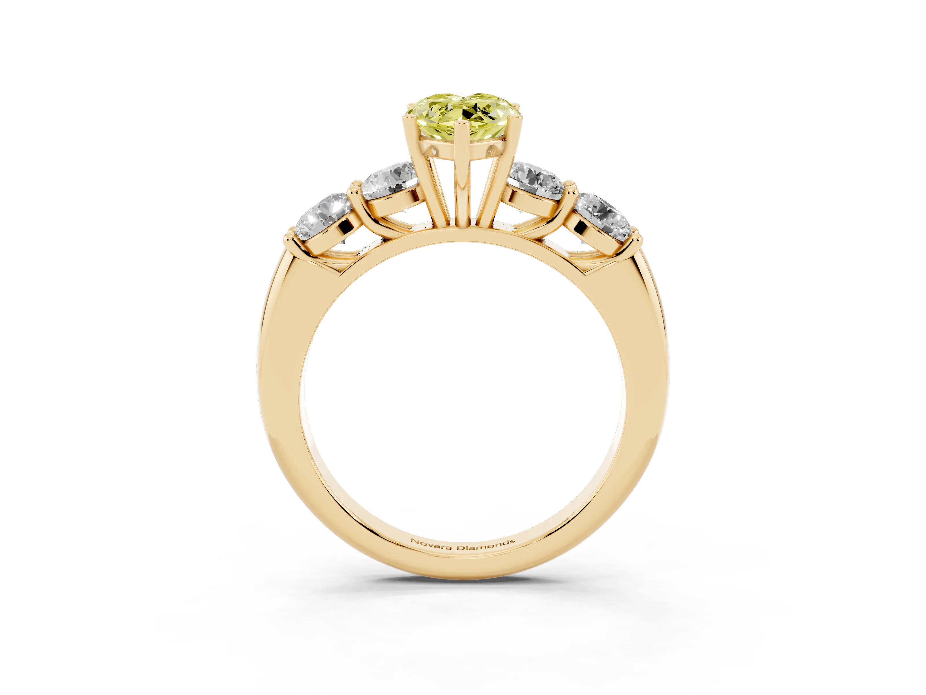 Fancy Yellow Marquise Cut Diamond Five-Stone Prong Set Ring Set in Yellow gold with Classic Band