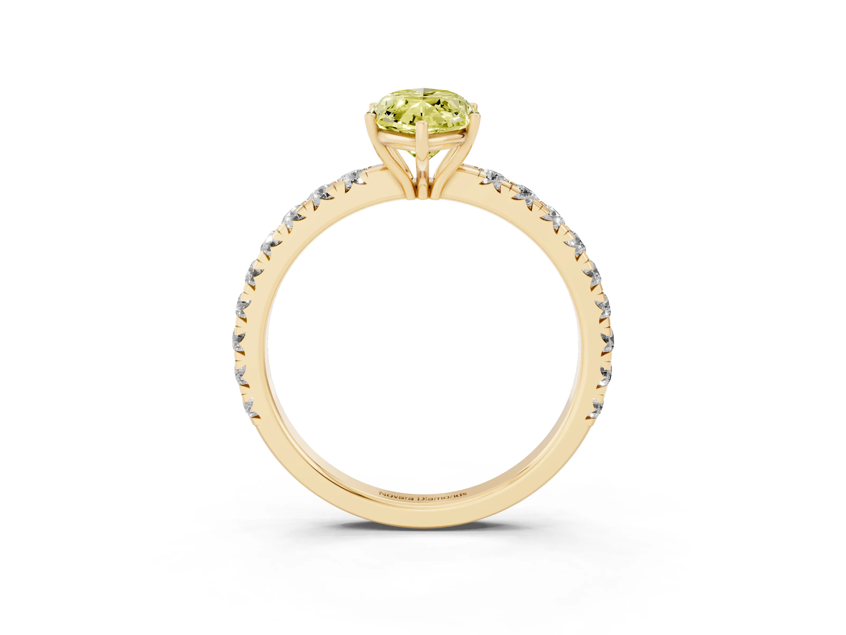 Fancy Yellow Marquise Cut Diamond Pavé Solitaire Engagement Ring Set in Yellow gold with Prong Setting
