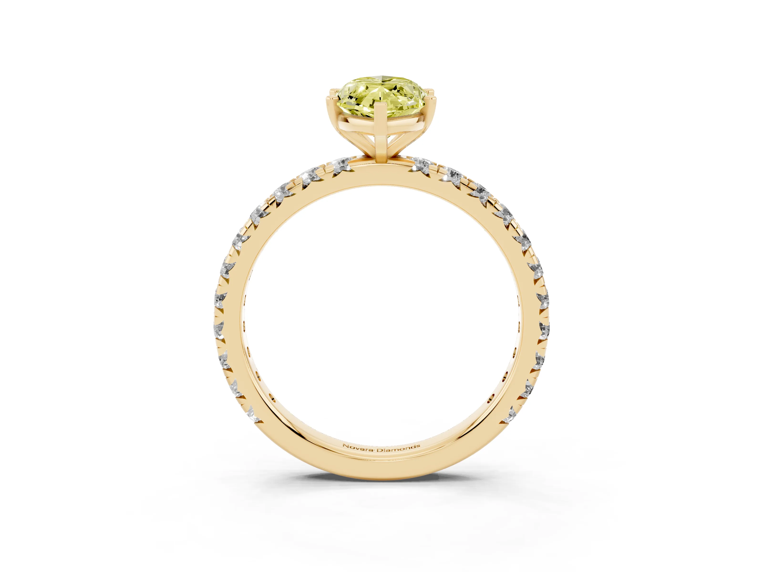 Fancy Yellow Marquise Cut Diamond Pavé Solitaire Ring Set in Yellow gold with Round Band and Prong Setting