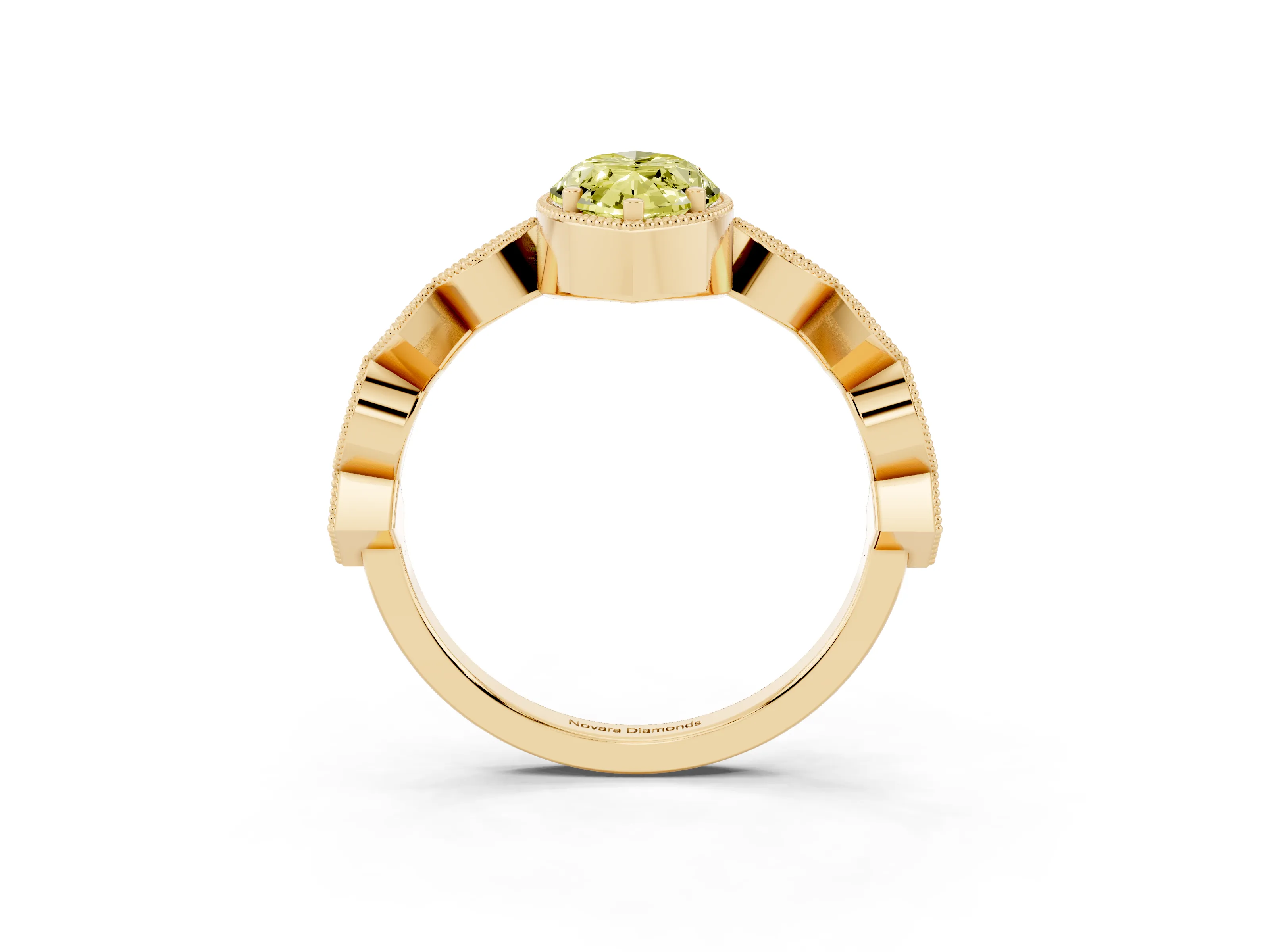 Fancy Yellow Marquise Cut Diamond Milgrain Marquise Twist Band Ring Set in Yellow gold with Prong Setting
