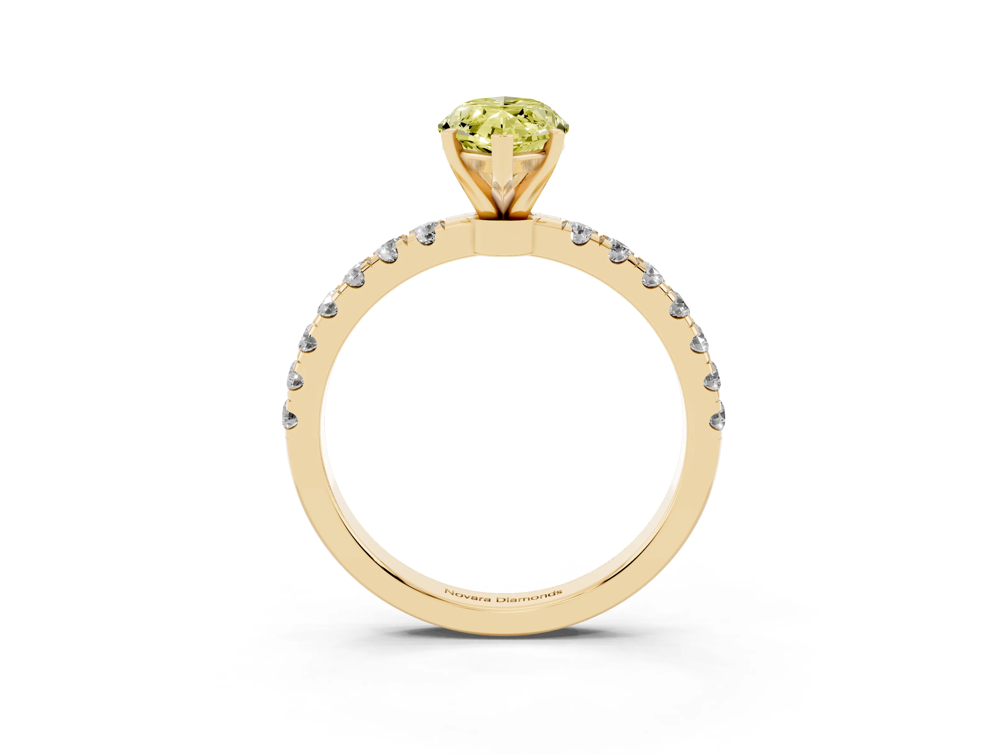 Fancy Yellow Marquise Cut Diamond Solitaire Ring Set in Yellow gold with Pavé Accents and Prong Setting