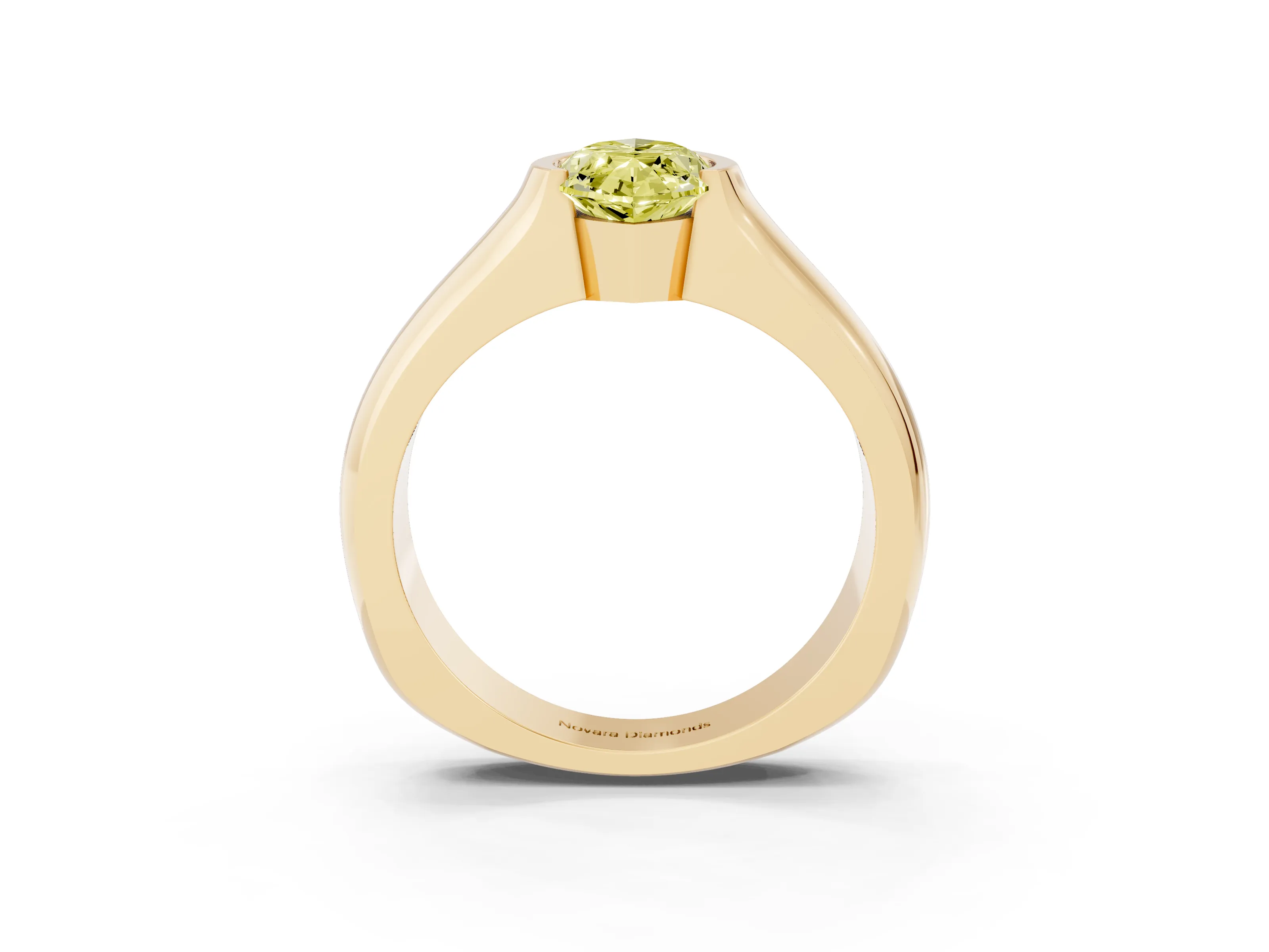 Fancy Yellow Marquise Cut Diamond Bezel Solitaire Ring Set in Yellow gold with Wide Band
