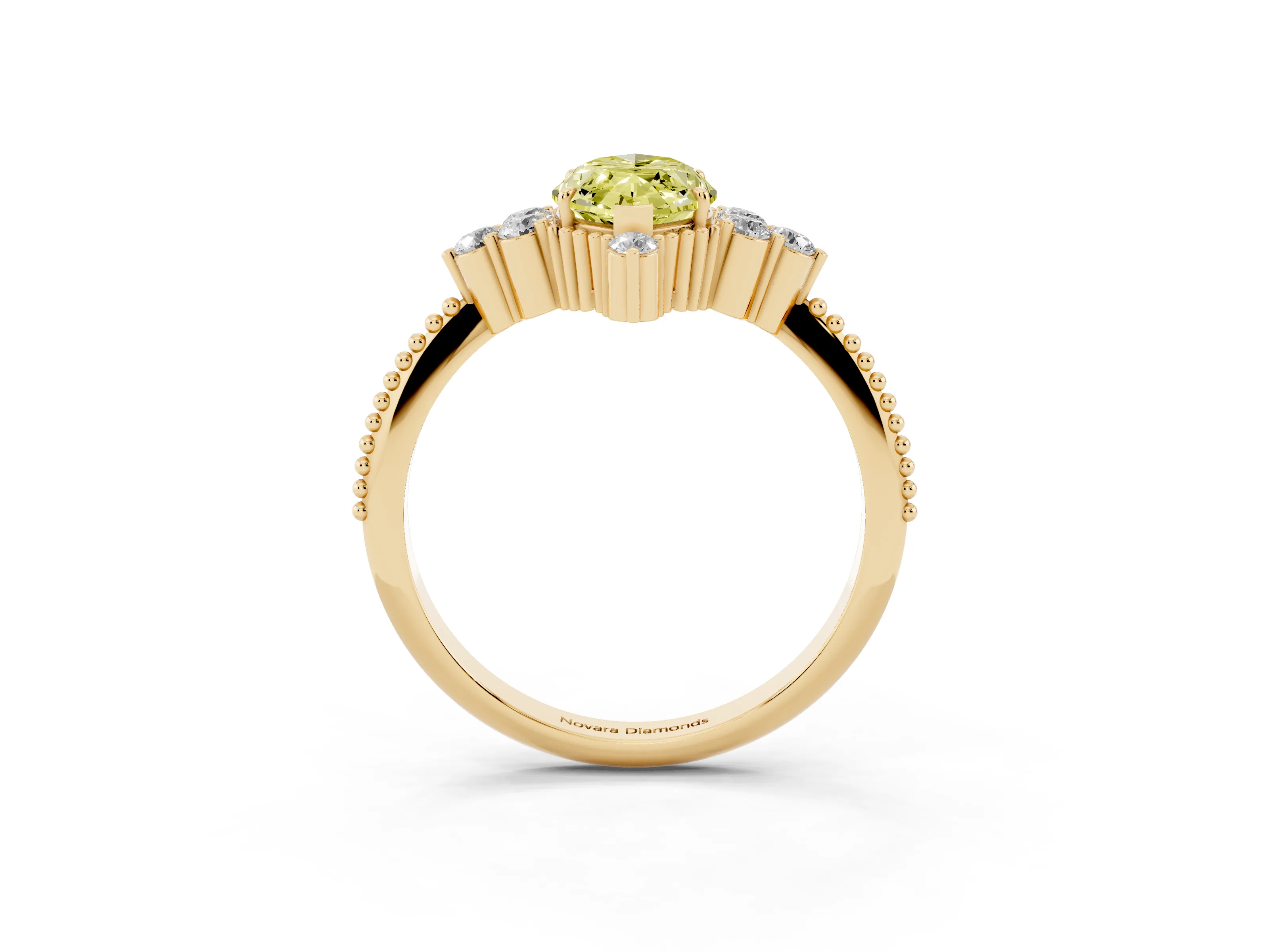 Fancy Yellow Marquise Cut Diamond Cluster Ring Set in Yellow gold with Beaded Band