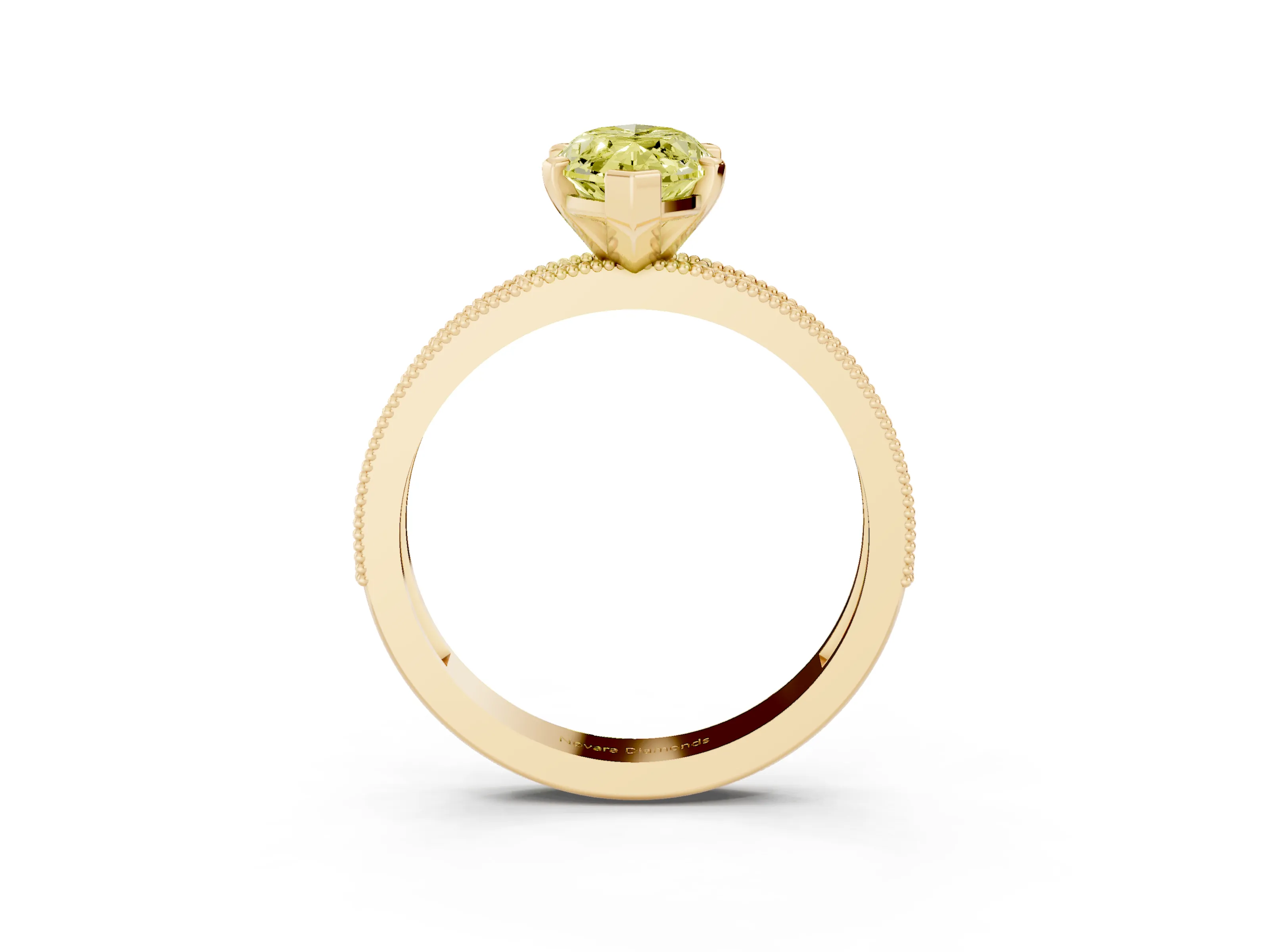 Fancy Yellow Marquise Cut Diamond Milgrain Pavé Engagement Ring Set in Yellow gold with Prong Setting