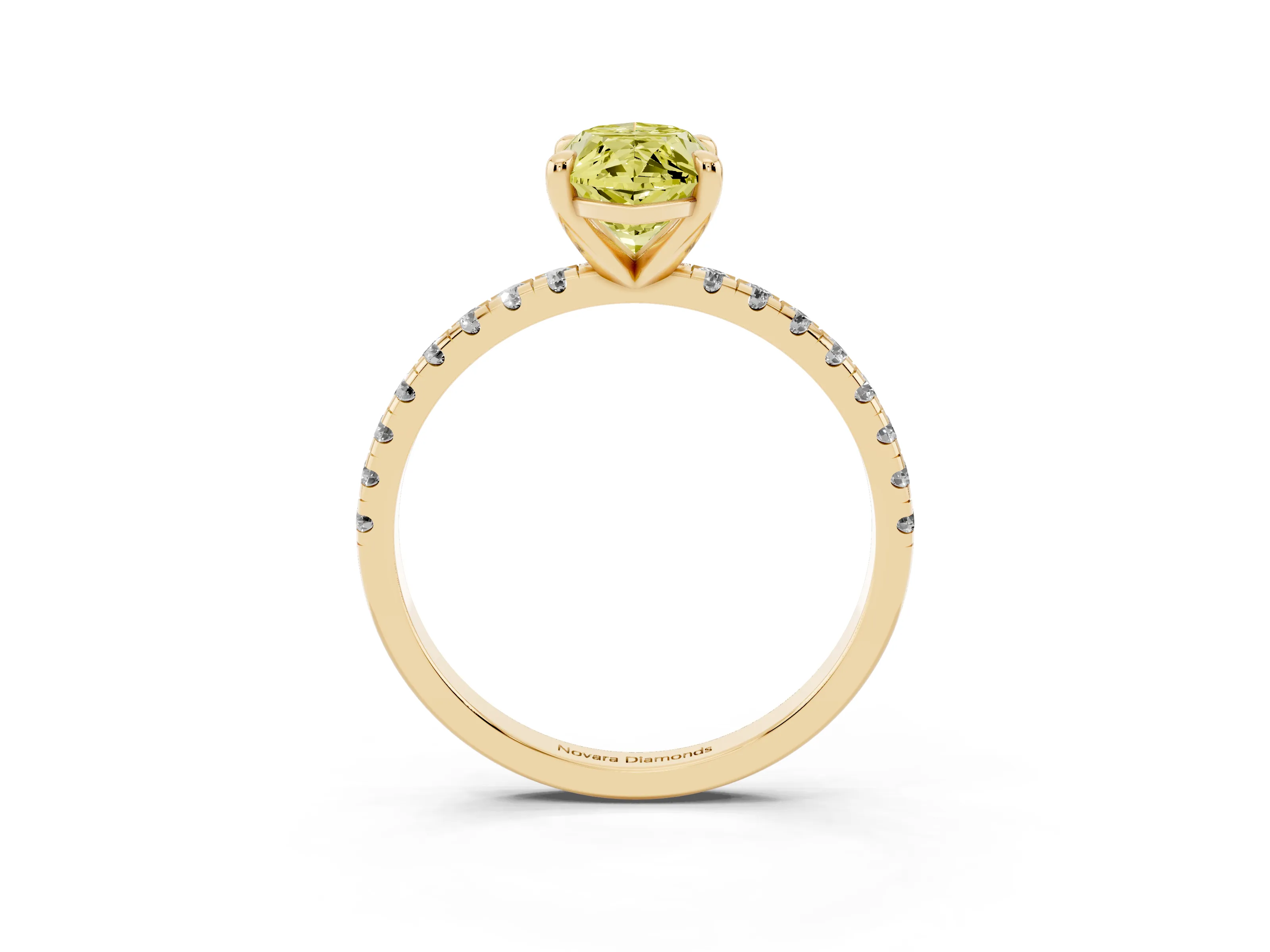 Fancy Yellow Marquise Cut Diamond Brilliant Solitaire Ring Set in Yellow gold with Pavé Band and Prong Setting