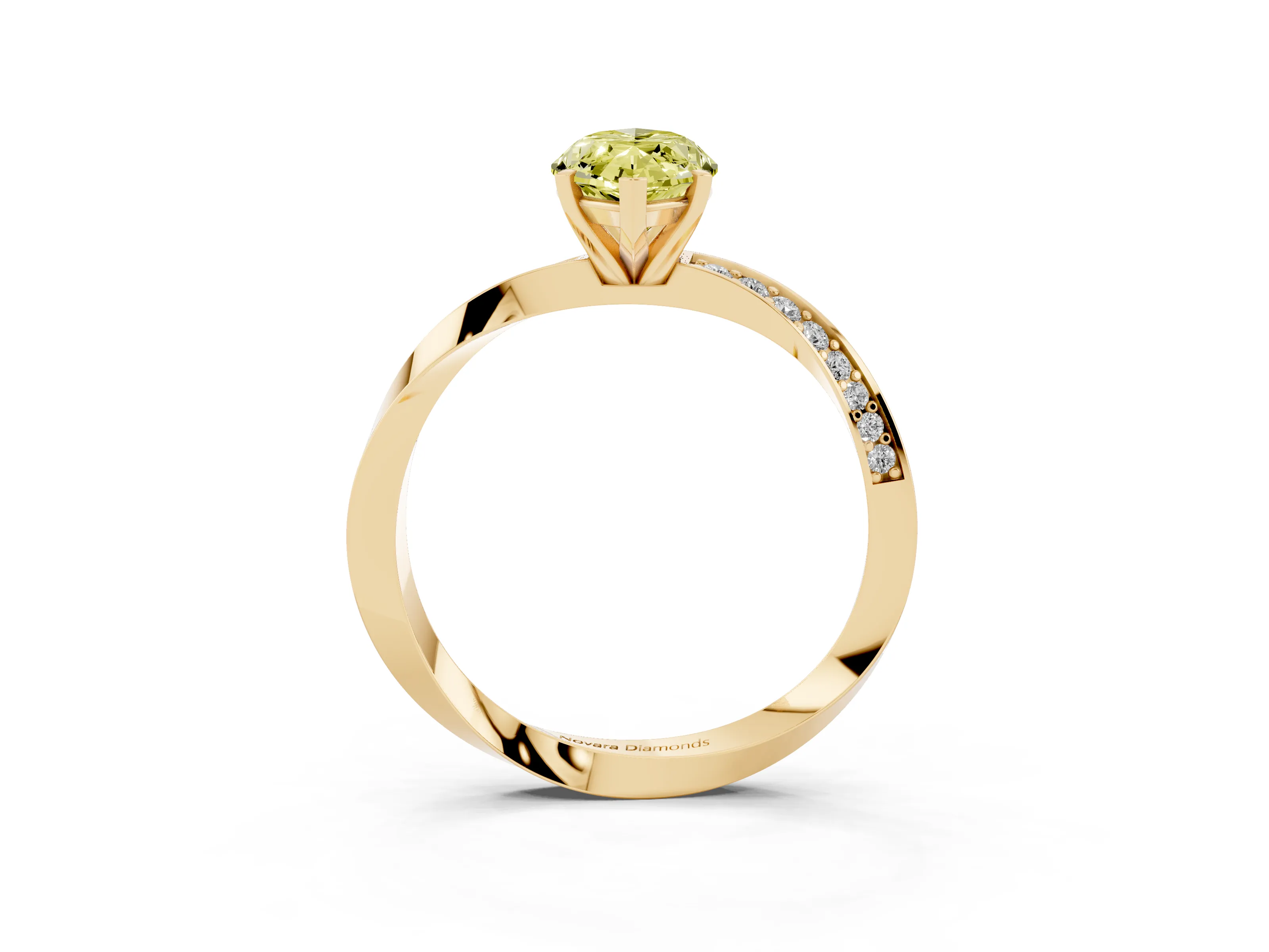 Fancy Yellow Marquise Cut Diamond Engagement Ring Set in Yellow gold with Side Stone Accents and Prong Setting