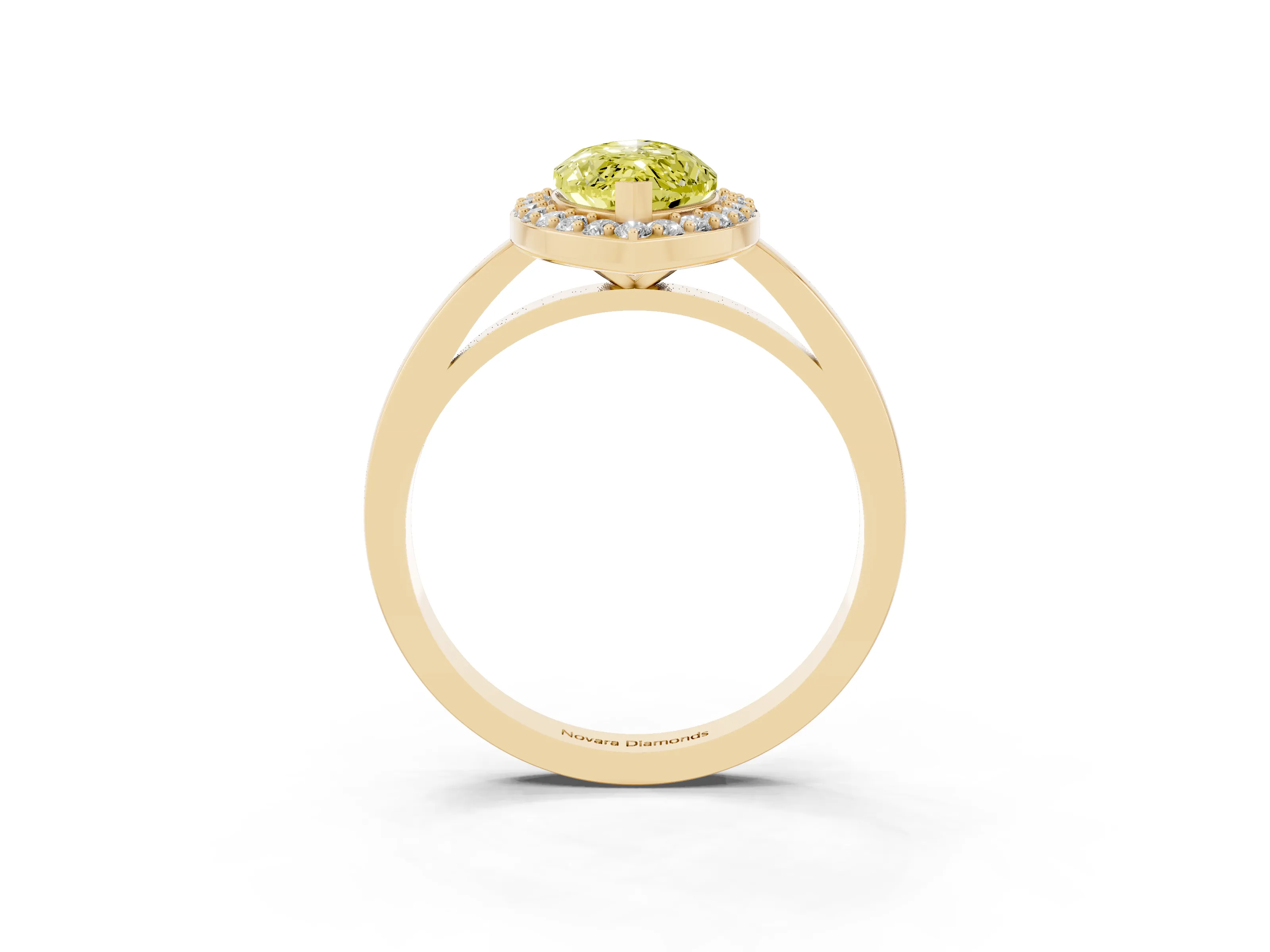 Fancy Yellow Marquise Cut Diamond Halo Ring Set in Yellow gold with Solitaire Band and Prong Setting