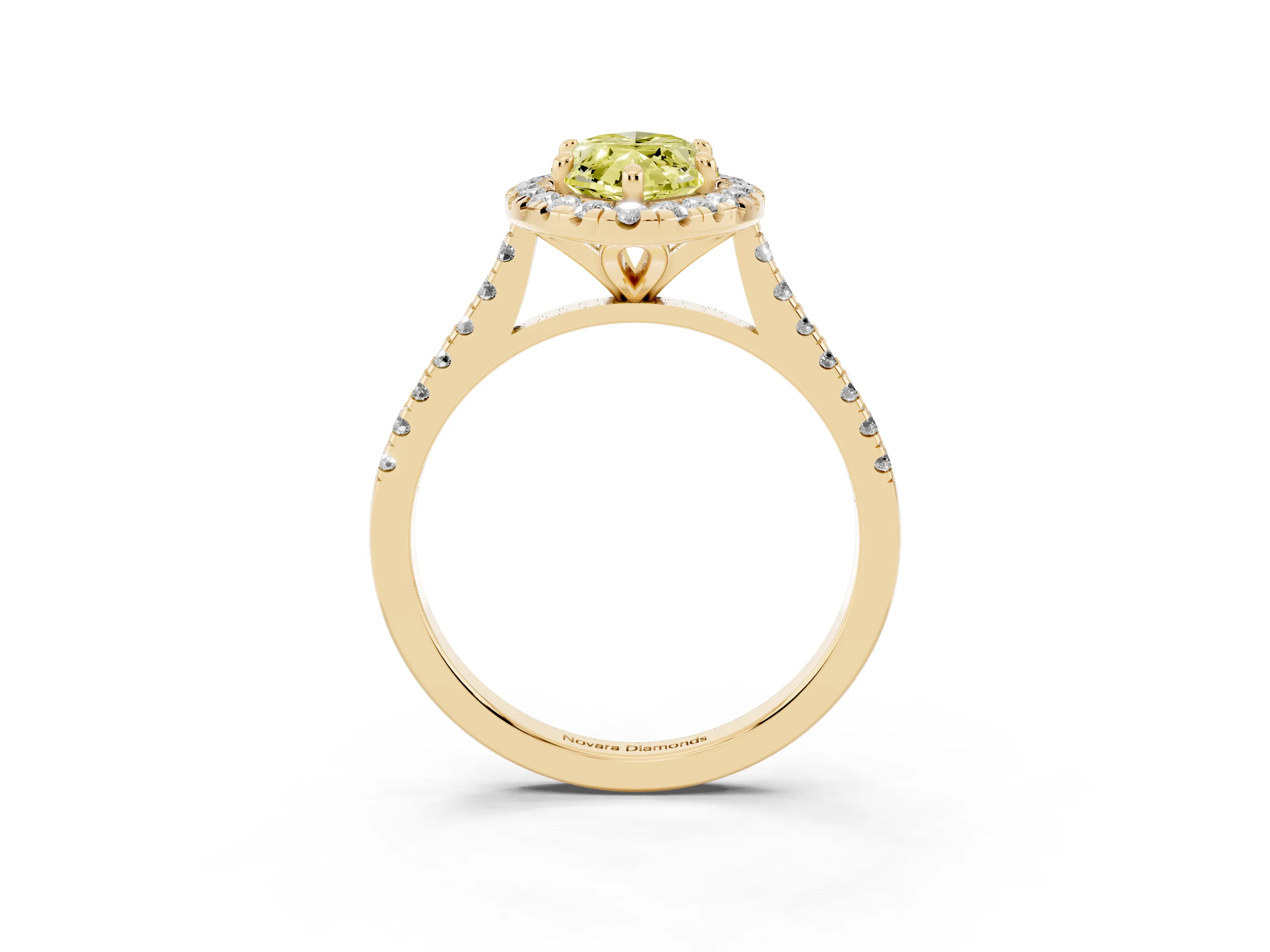 Fancy Yellow Marquise Cut Diamond Cushion Halo Ring Set in Yellow gold with Pavé Band