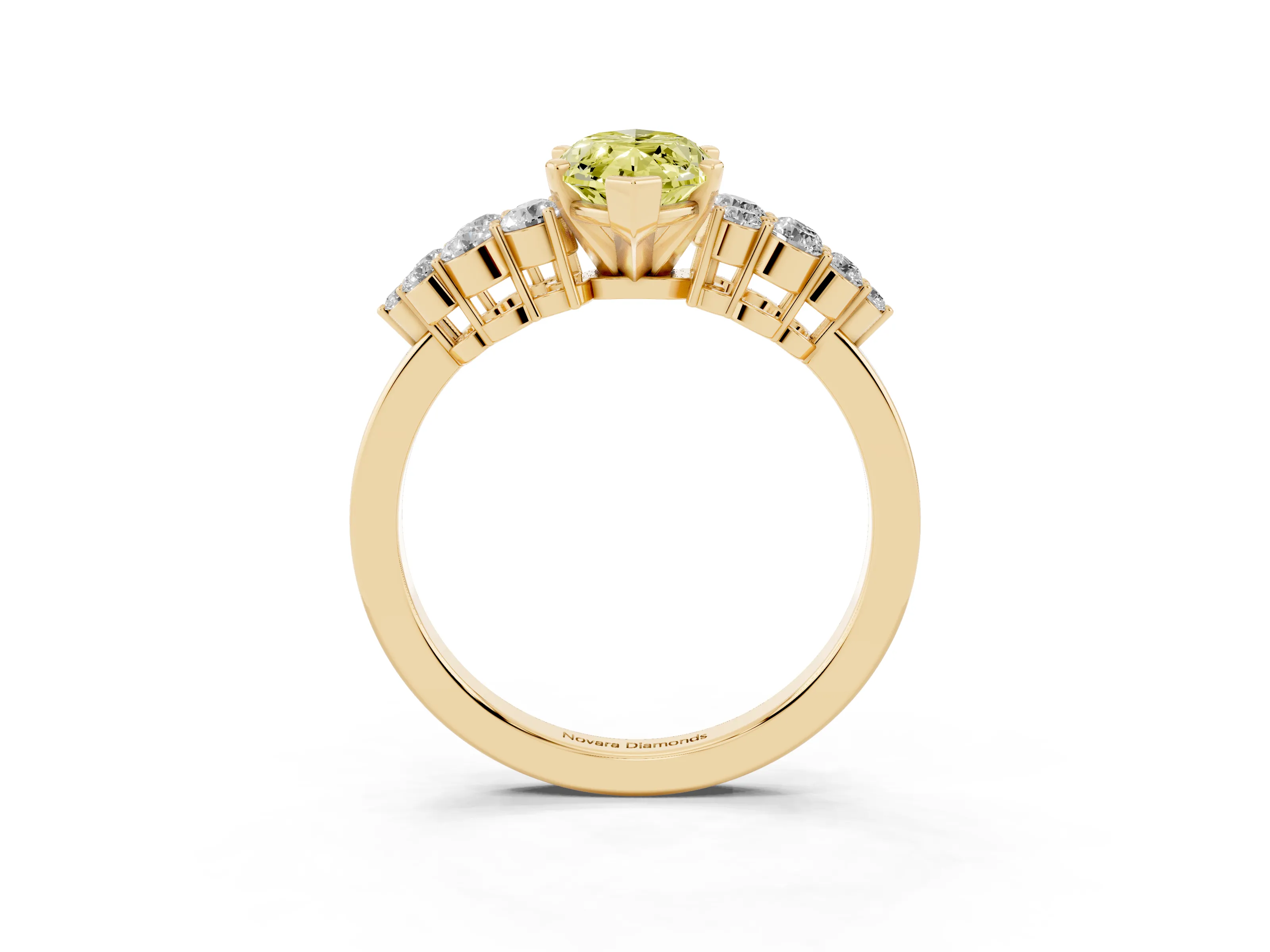 Fancy Yellow Marquise Cut Diamond Cluster Engagement Ring Set in Yellow gold with Pavé Band and Prong Setting
