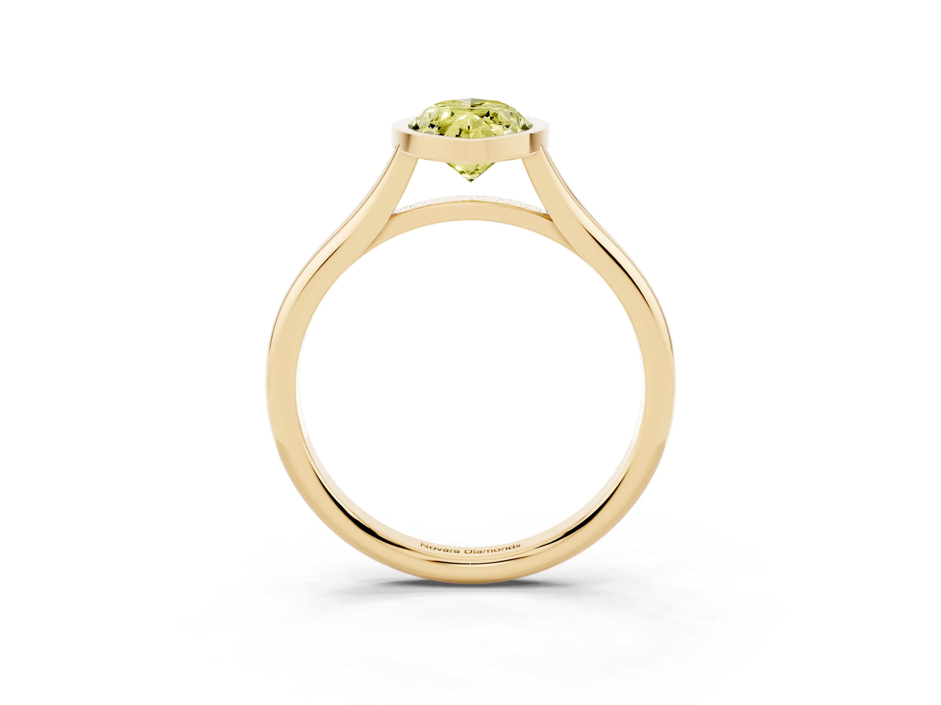 Fancy Yellow Bezel Set Marquise Cut Diamond Solitaire Ring Set in Yellow gold with Tapered Band