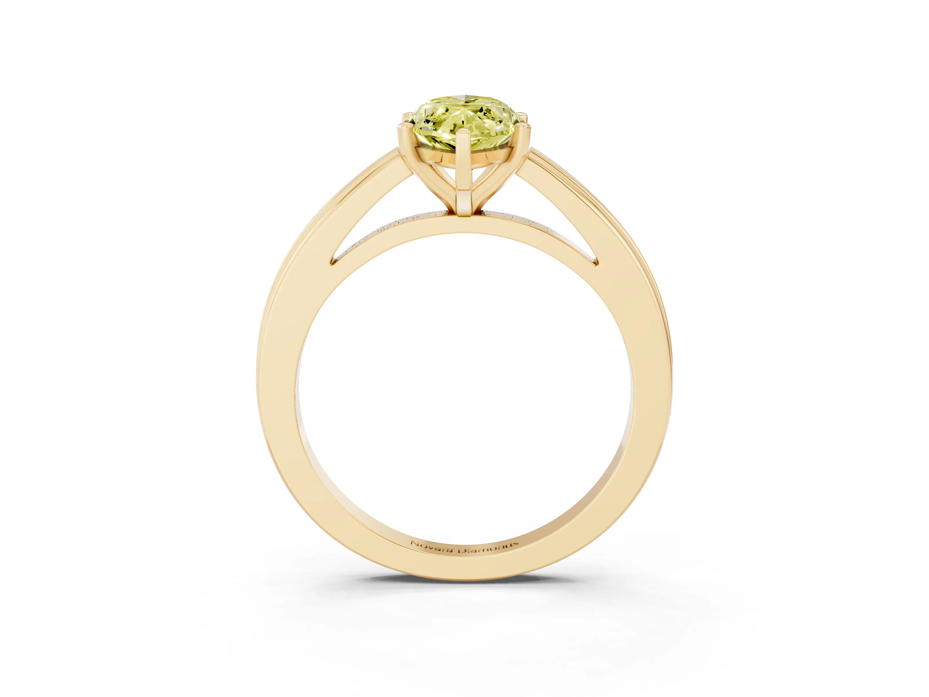 Fancy Yellow Marquise Cut Diamond Solitaire Ring Set in Yellow gold with Prong Setting and Classic Band