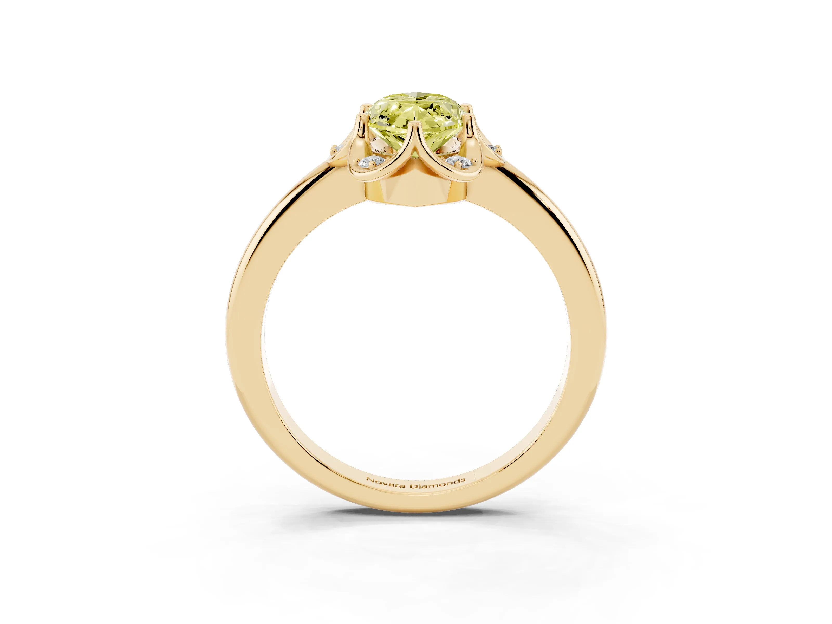 Fancy Yellow Marquise Cut Diamond Round Cluster Halo Ring Set in Yellow gold with Solitaire Band and Prong Setting