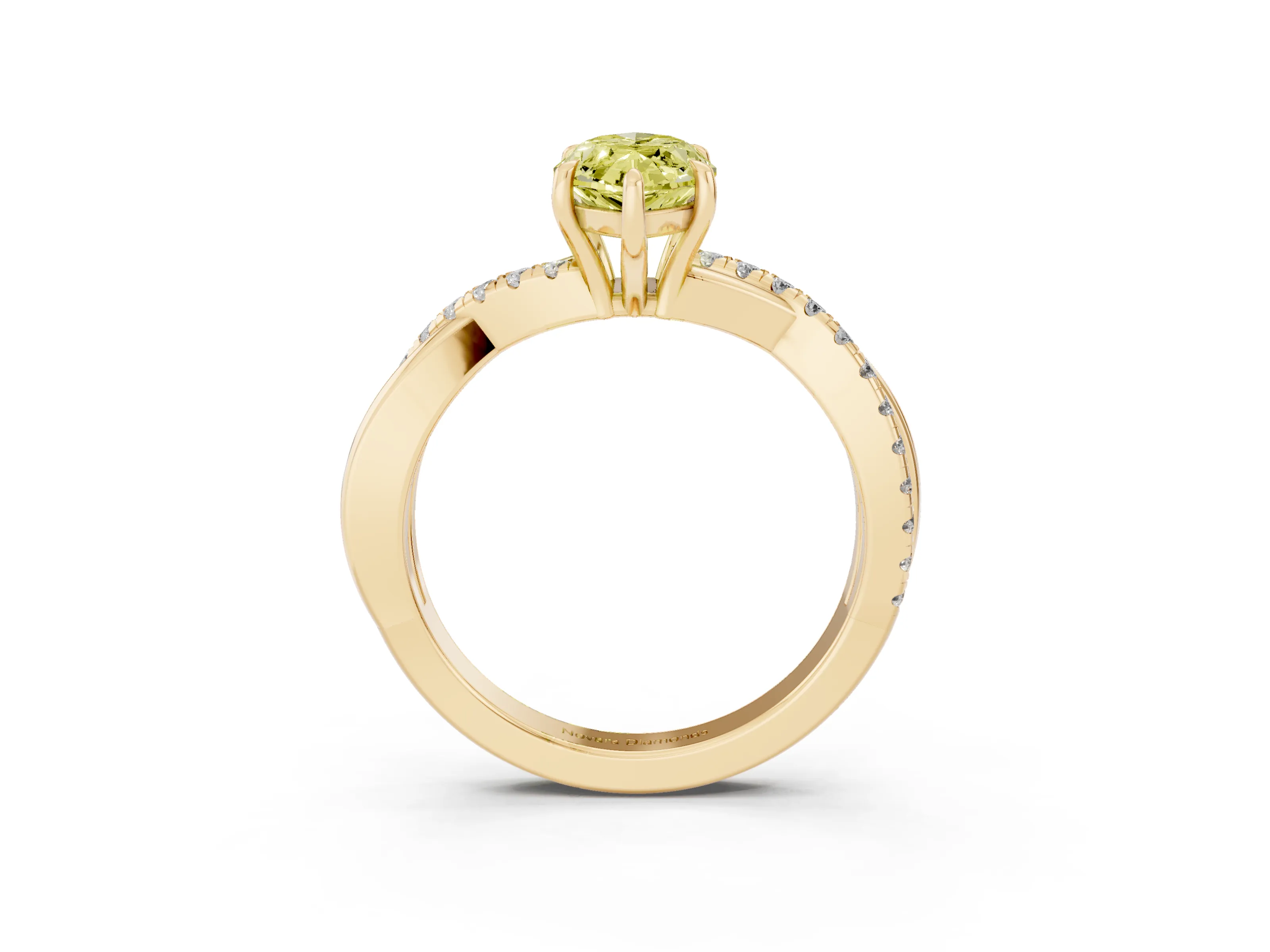 Fancy Yellow Marquise Cut Diamond Twisted Pavé Band Ring Set in Yellow gold with Prong Setting