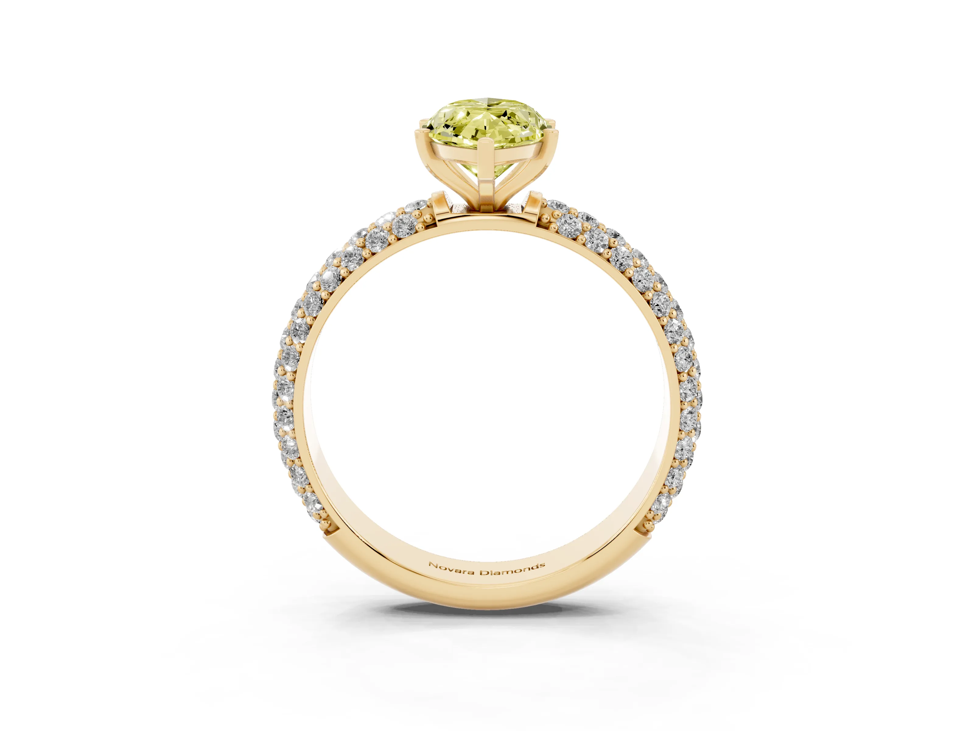 Fancy Yellow Marquise Cut Diamond Solitaire Ring Set in Yellow gold with Prong Setting and Pavé-Set Band