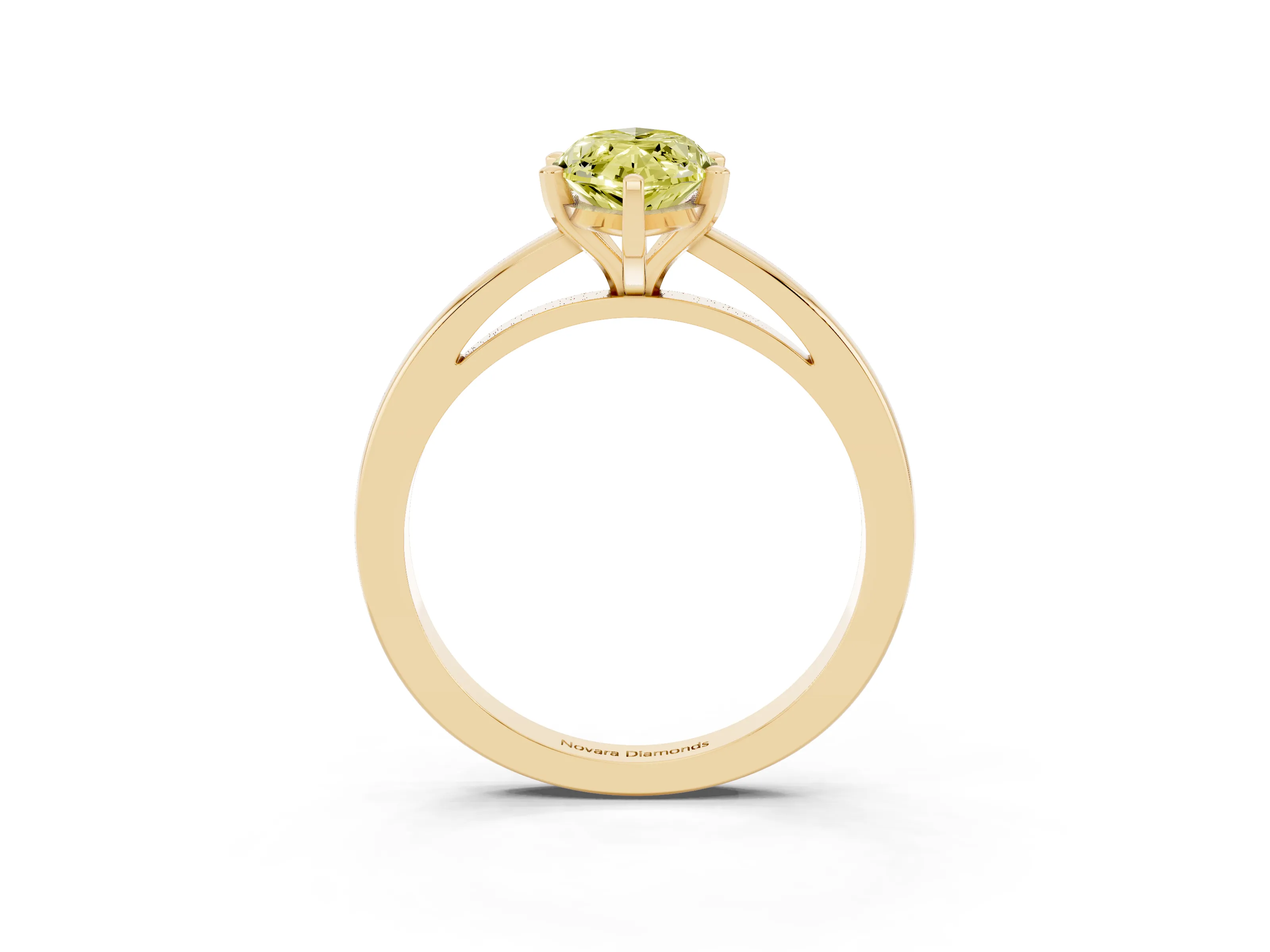 Fancy Yellow Marquise Cut Diamond Solitaire Engagement Ring Set in Yellow gold with Prong Setting on a Classic Band