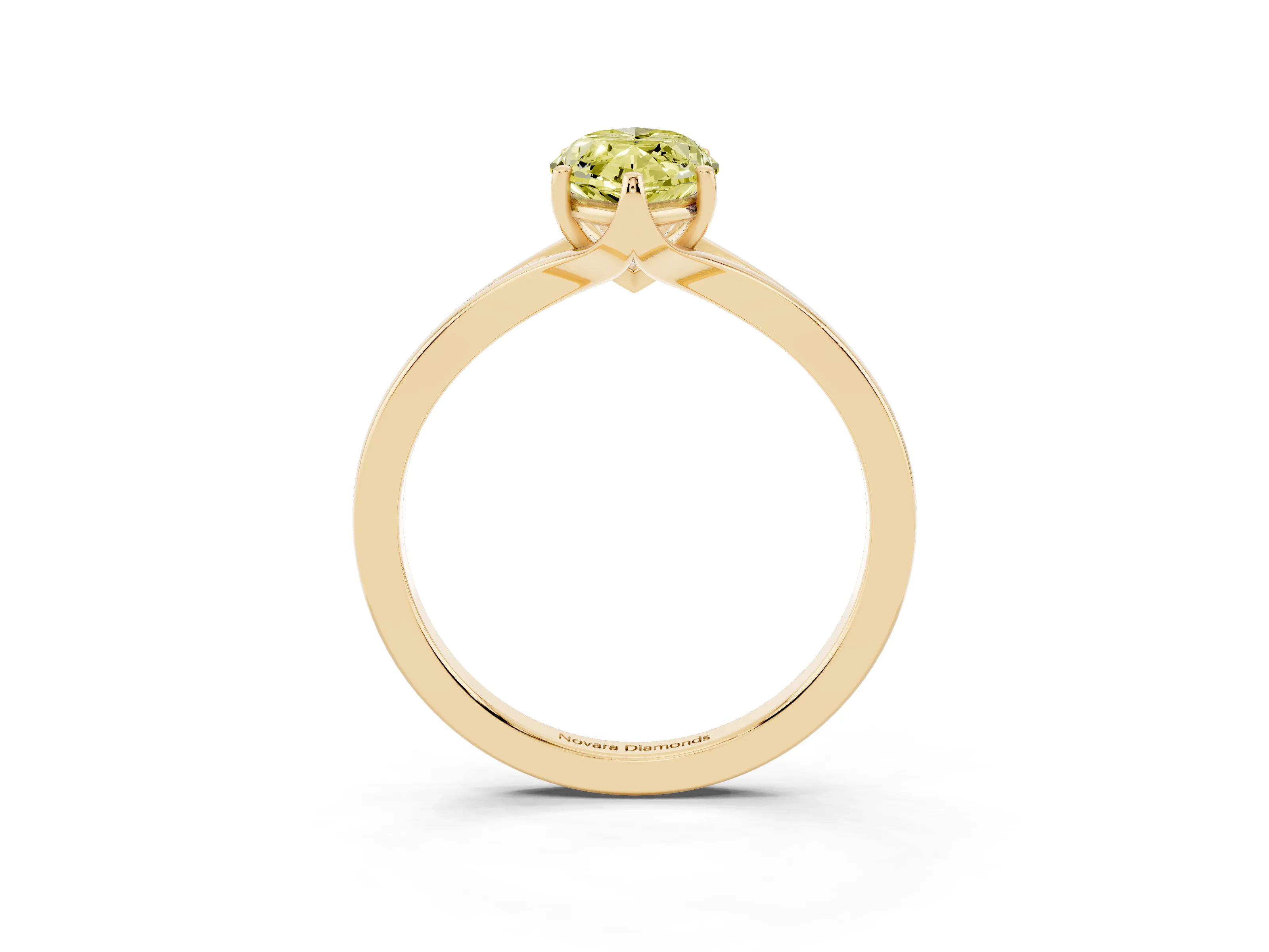Fancy Yellow Marquise Cut Diamond Solitaire Ring Set in Yellow gold with Polished Tapered Band and Prong Setting
