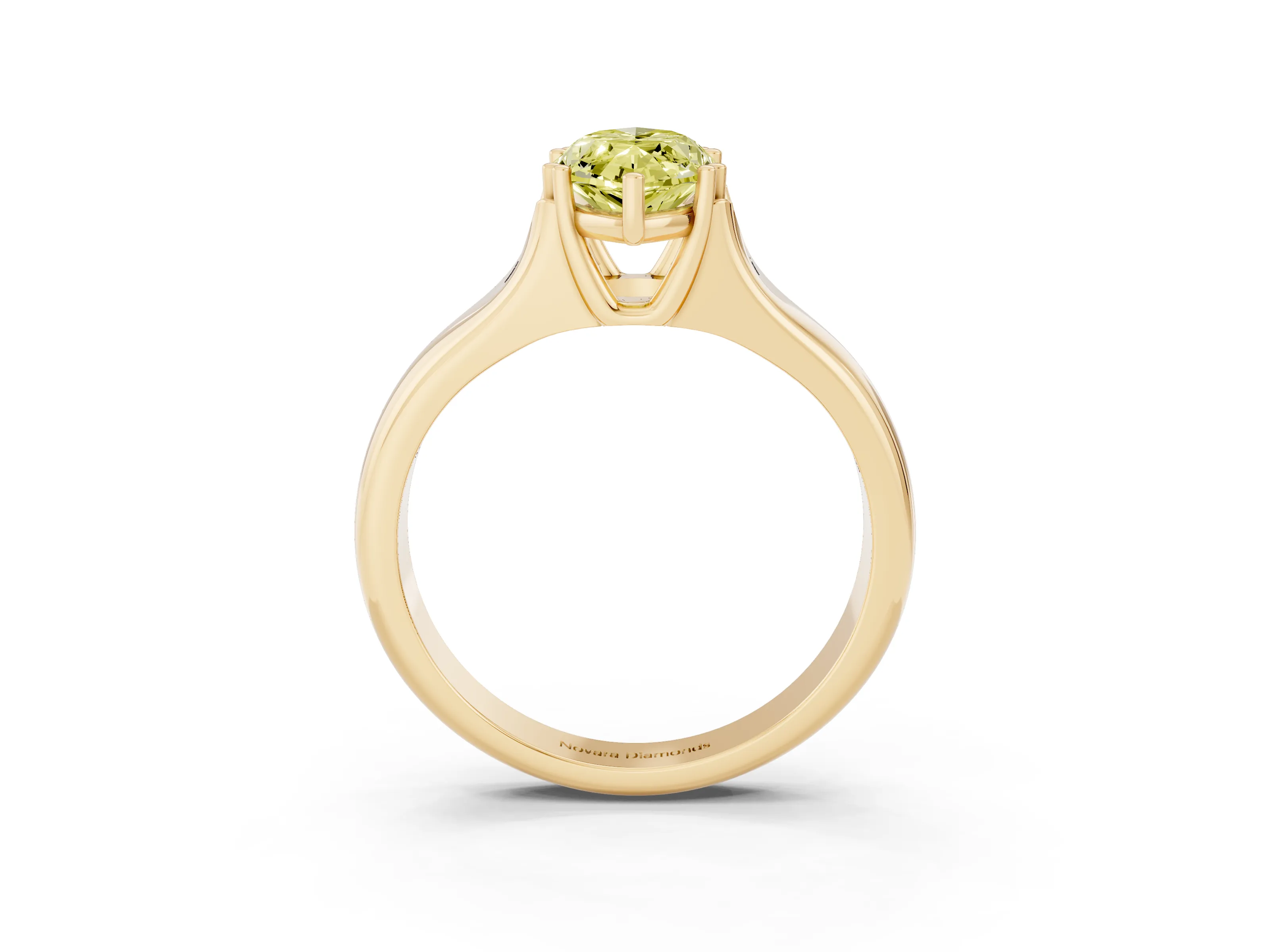 Fancy Yellow Marquise Cut Diamond Solitaire Ring Set in Yellow gold with Wide Band and Prong Setting