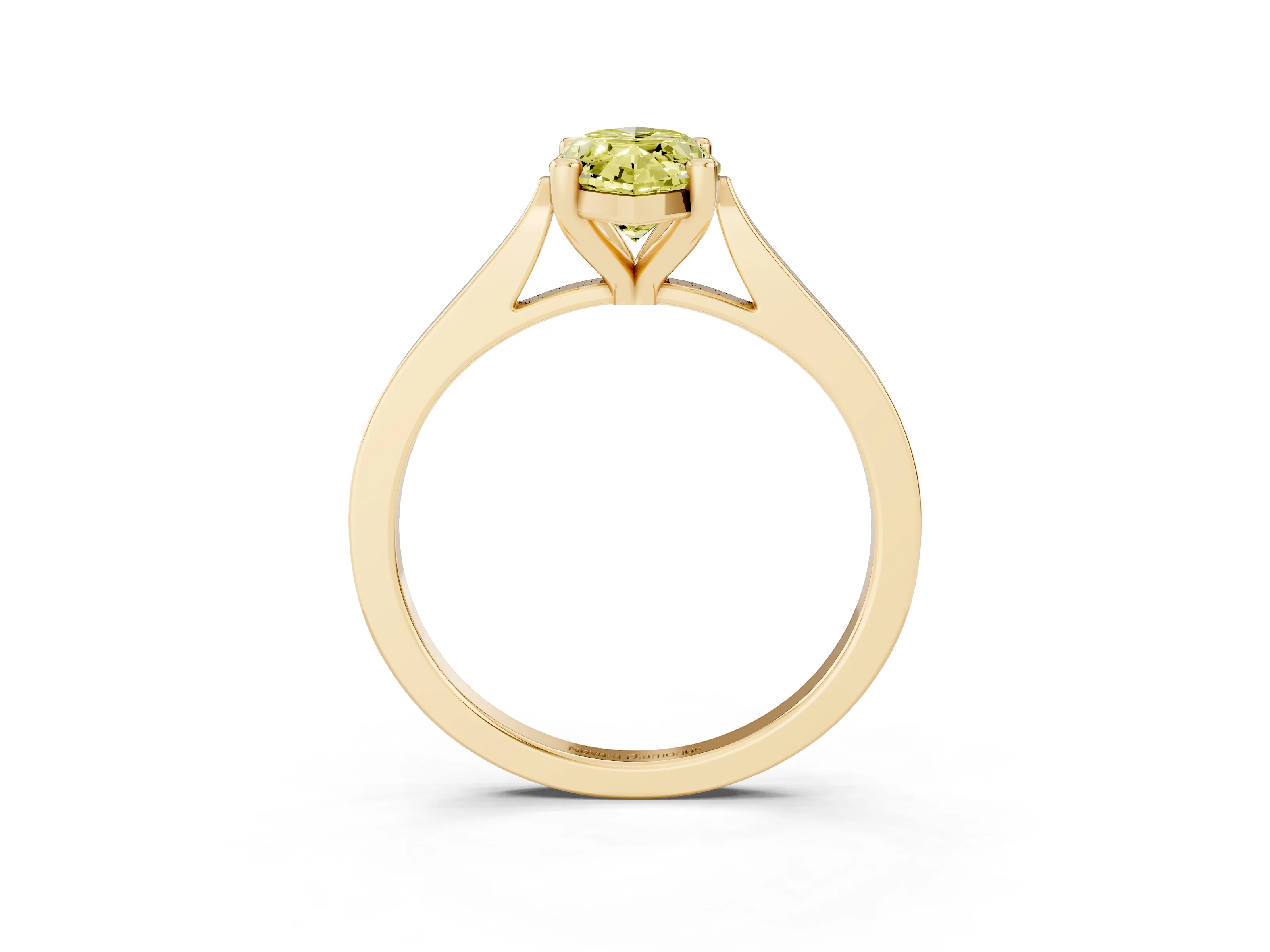 Fancy Yellow Marquise Cut Diamond Solitaire Ring Set in Yellow gold with Prong Setting and Tapered Band