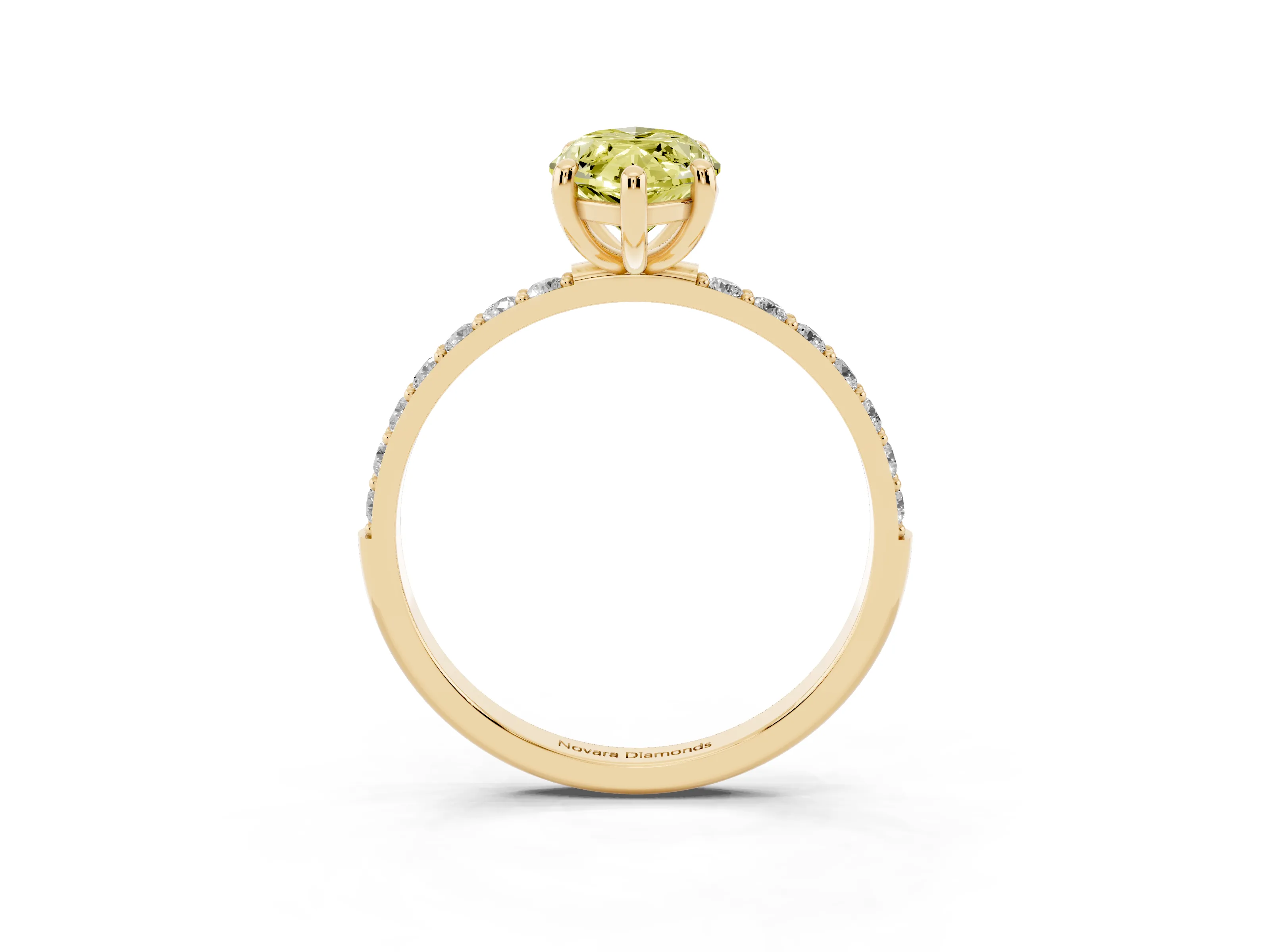 Fancy Yellow Marquise Cut Diamond Solitaire Ring Set in Yellow gold with Round Pavé Band and Prong Setting