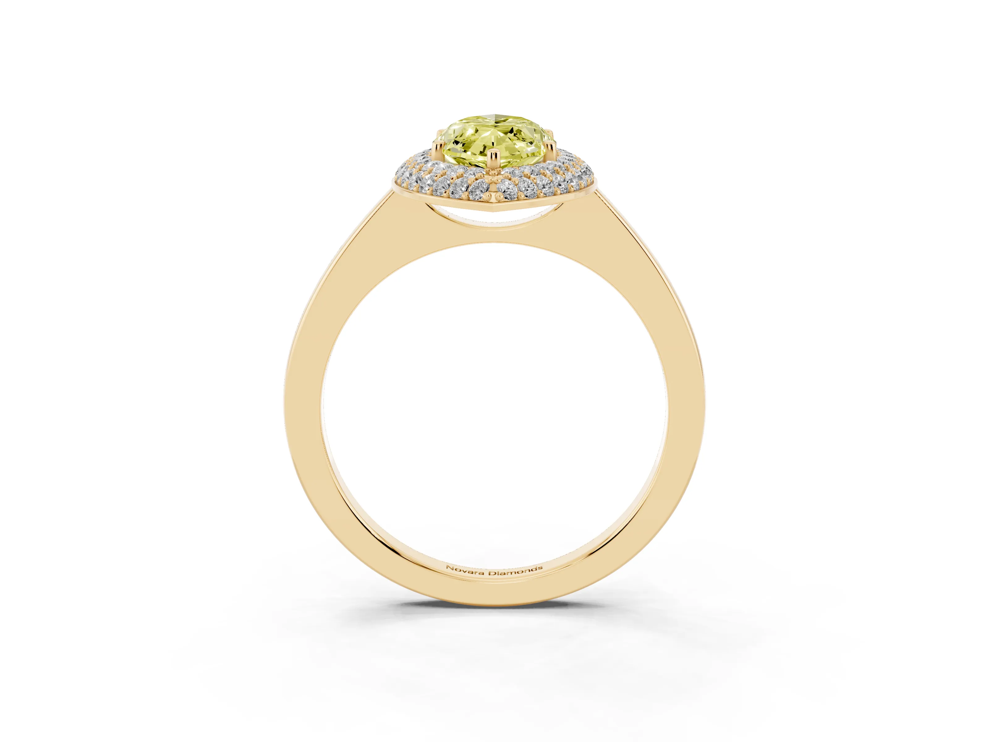 Fancy Yellow Marquise Cut Diamond Halo Engagement Ring Set in Yellow gold with Solitaire Band and Prong Setting