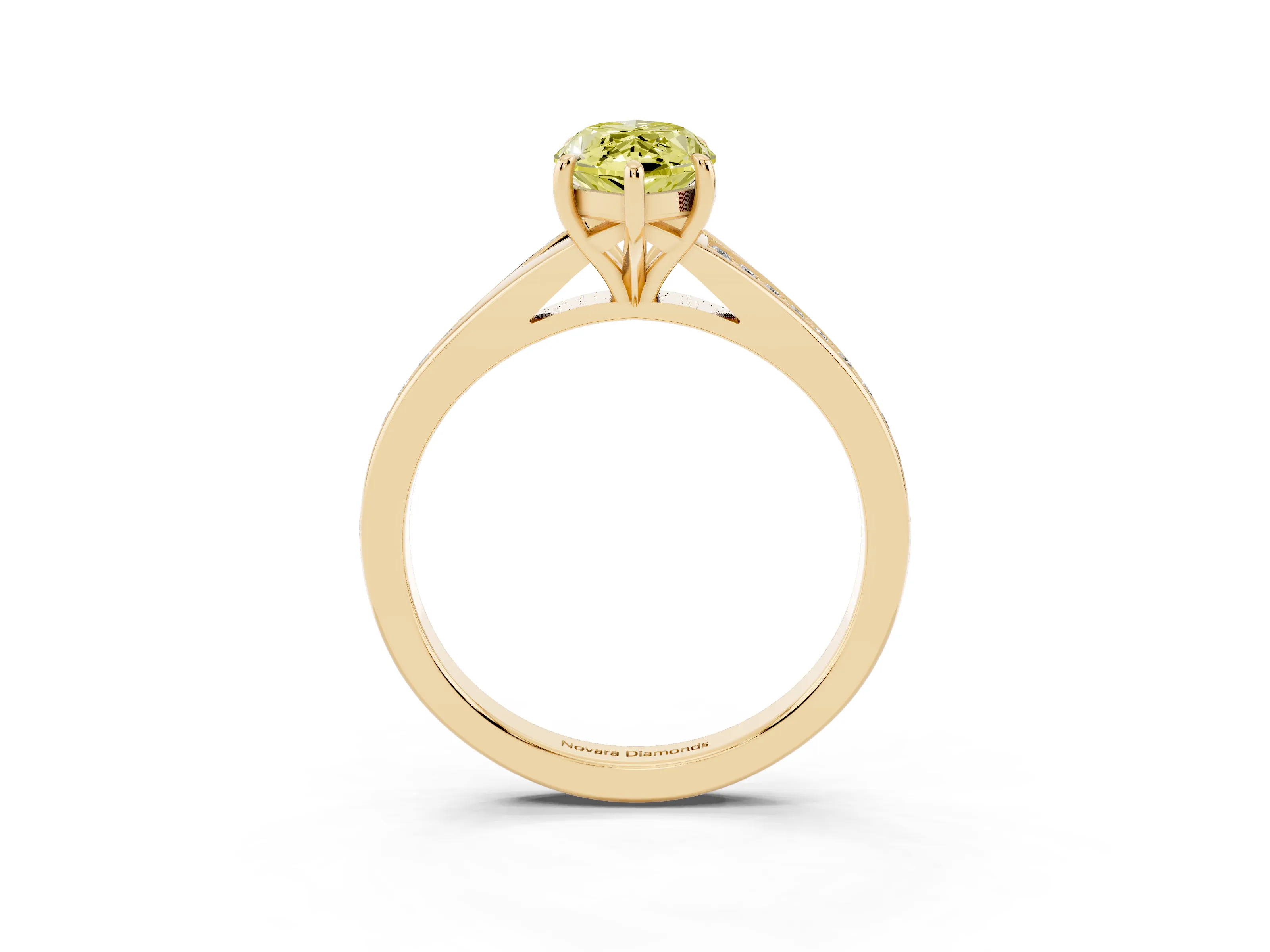 Fancy Yellow Marquise Cut Diamond Solitaire Ring Set in Yellow gold with Pavé Accent Band and Classic Prong Setting