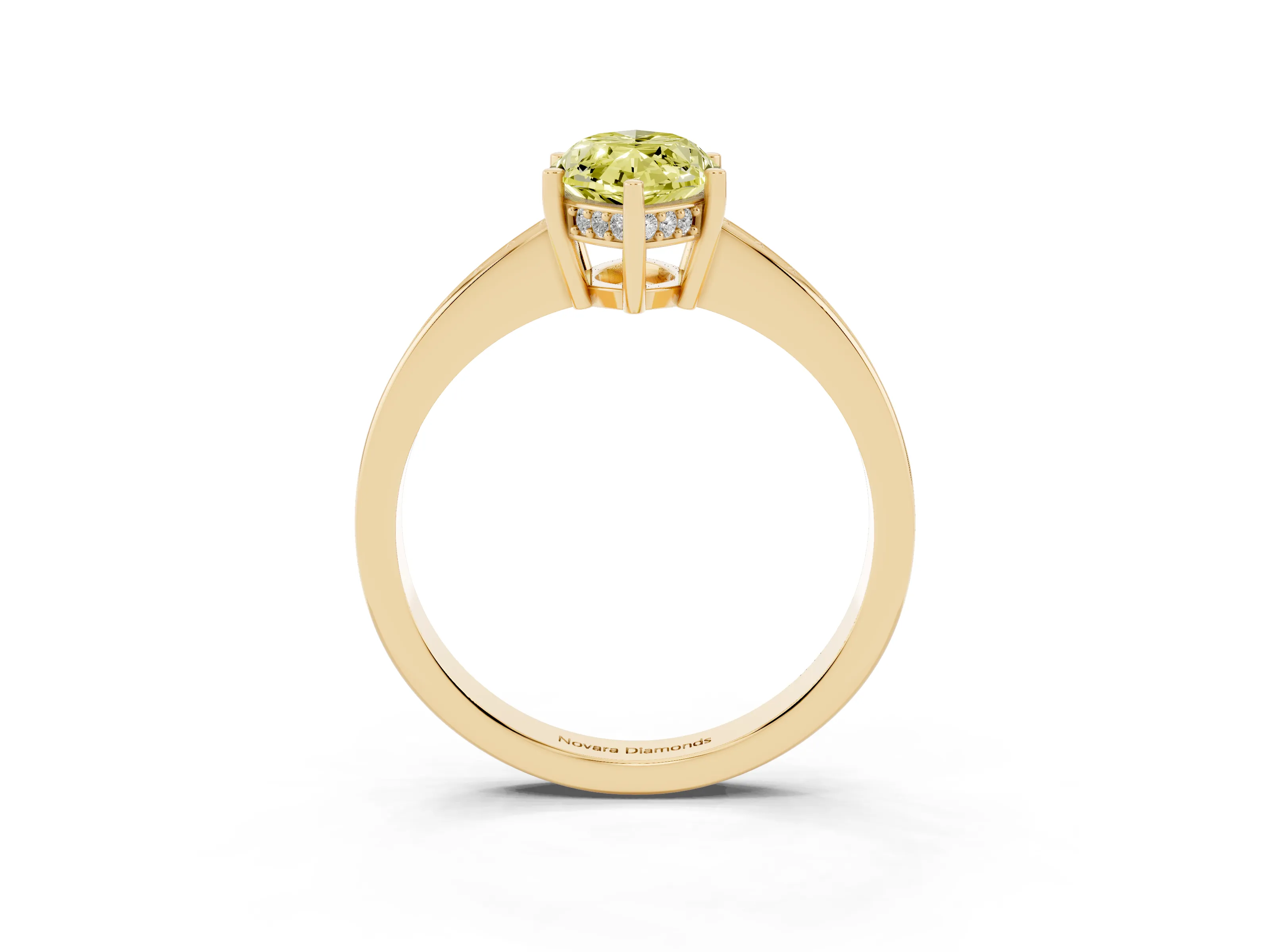 Fancy Yellow Marquise Cut Diamond Pavé Band Prong Set Solitaire Ring Set in Yellow gold