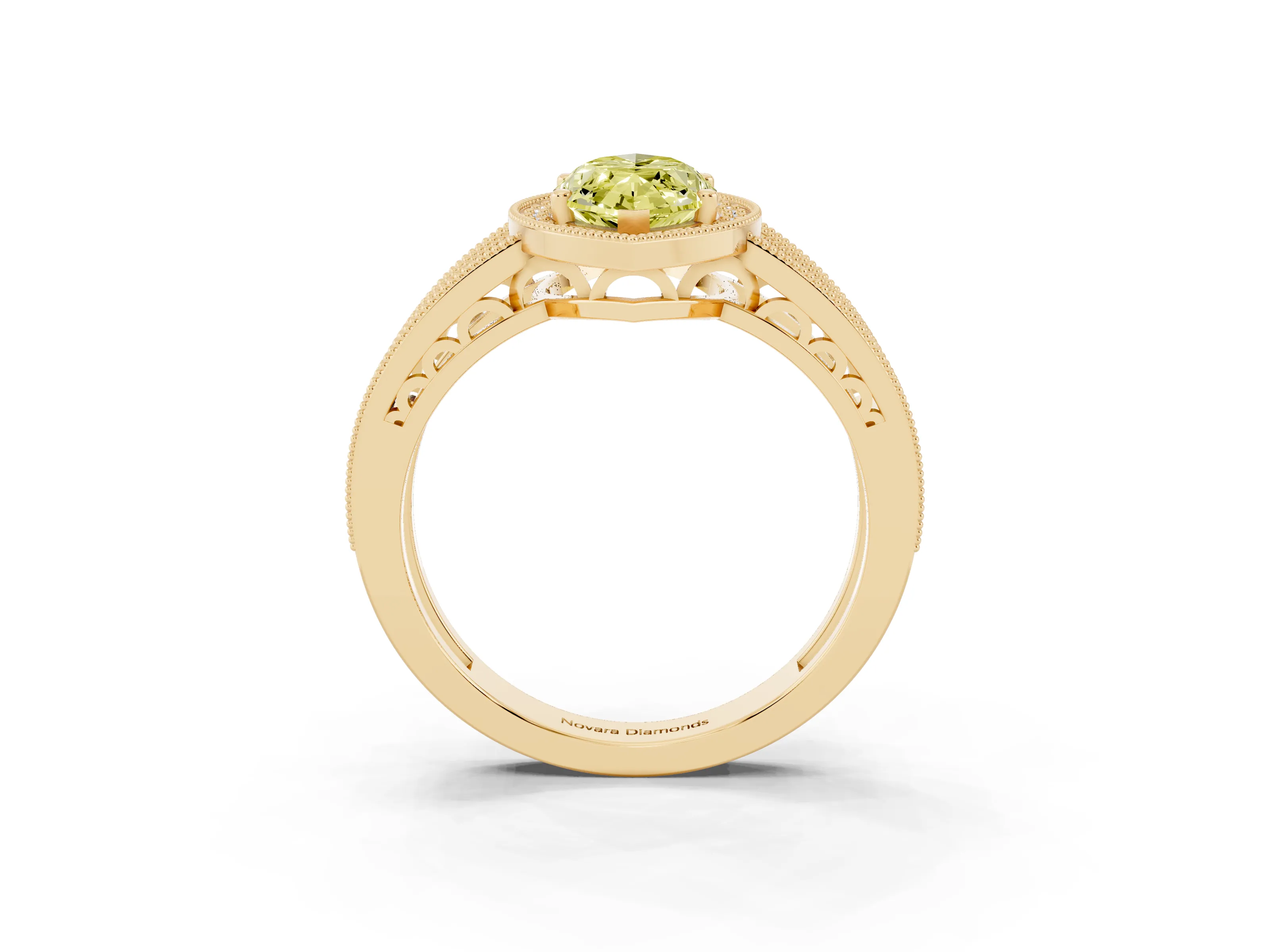 Fancy Yellow Marquise Cut Diamond Halo Ring Set in Yellow gold with Accent Split Shank and Prong Setting