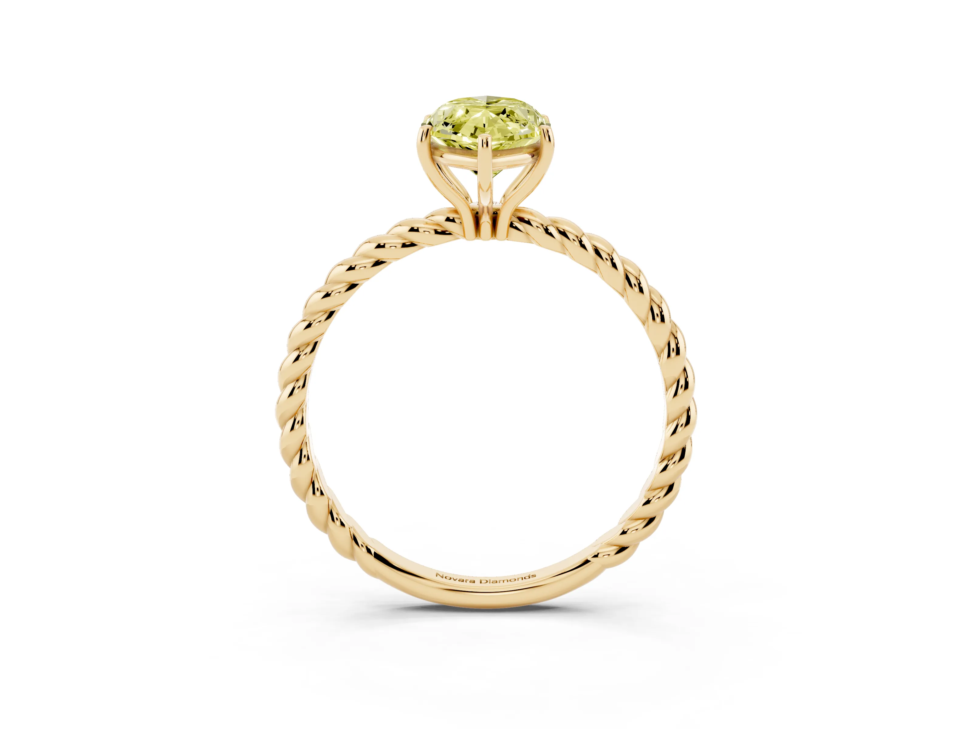 Fancy Yellow Marquise Cut Diamond Solitaire Ring Set in Yellow gold with Twist Band and Prong Setting