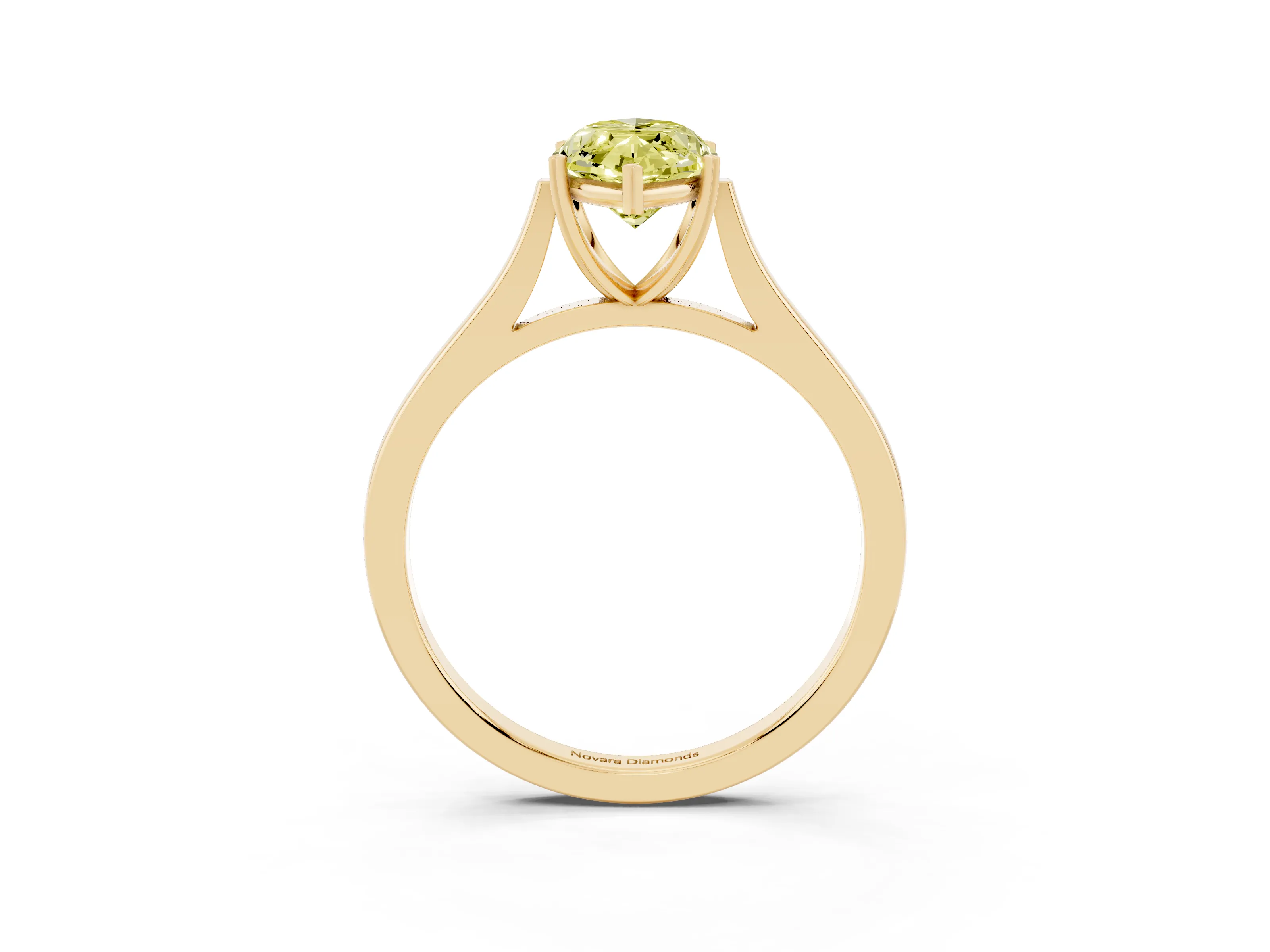 Fancy Yellow Marquise Cut Diamond Solitaire Heart Prong Engagement Ring Set in Yellow gold with Tapered Band
