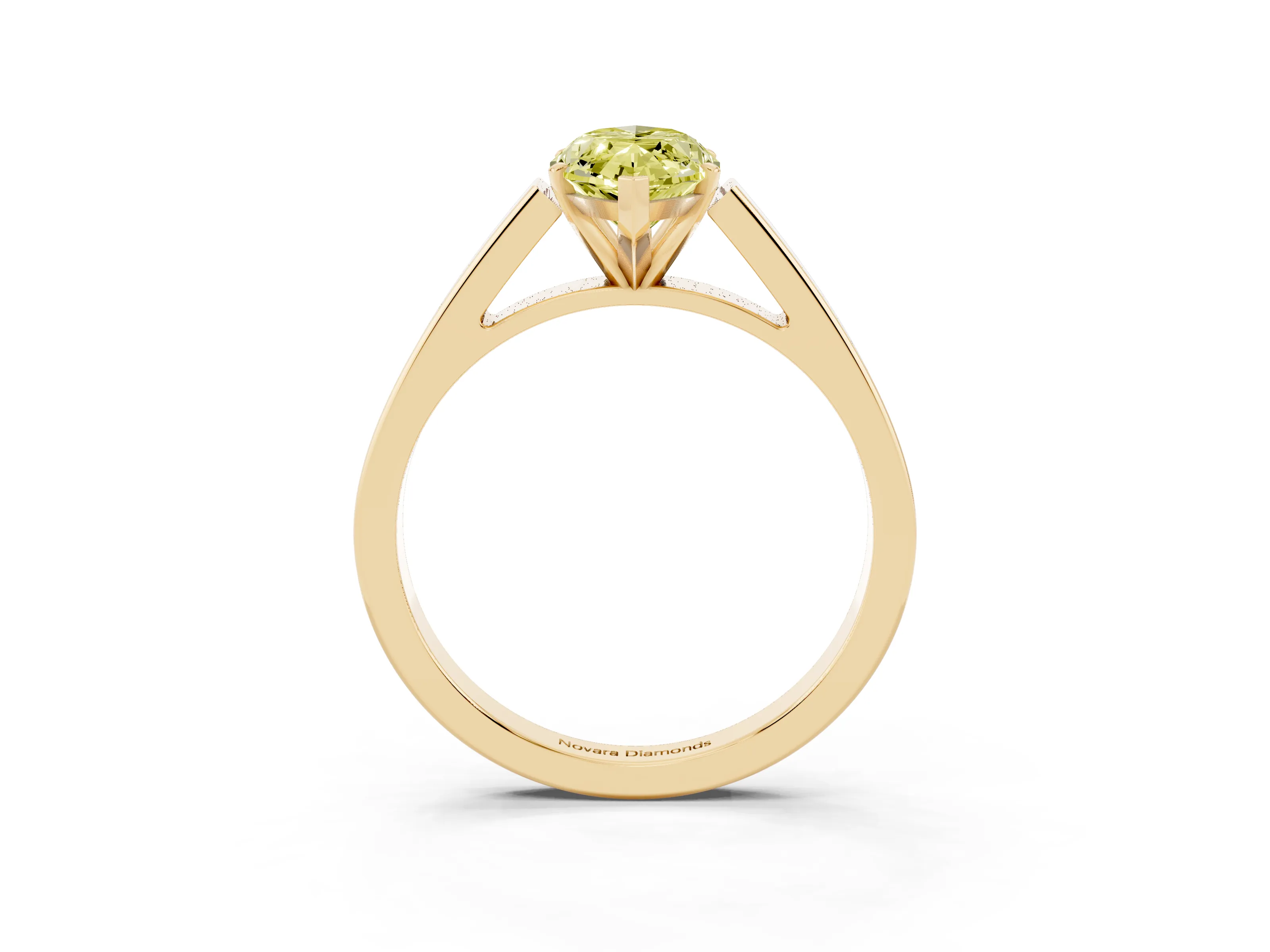 Fancy Yellow Marquise Cut Diamond Solitaire Engagement Ring Set in Yellow gold with Prong Setting and Tapered Band