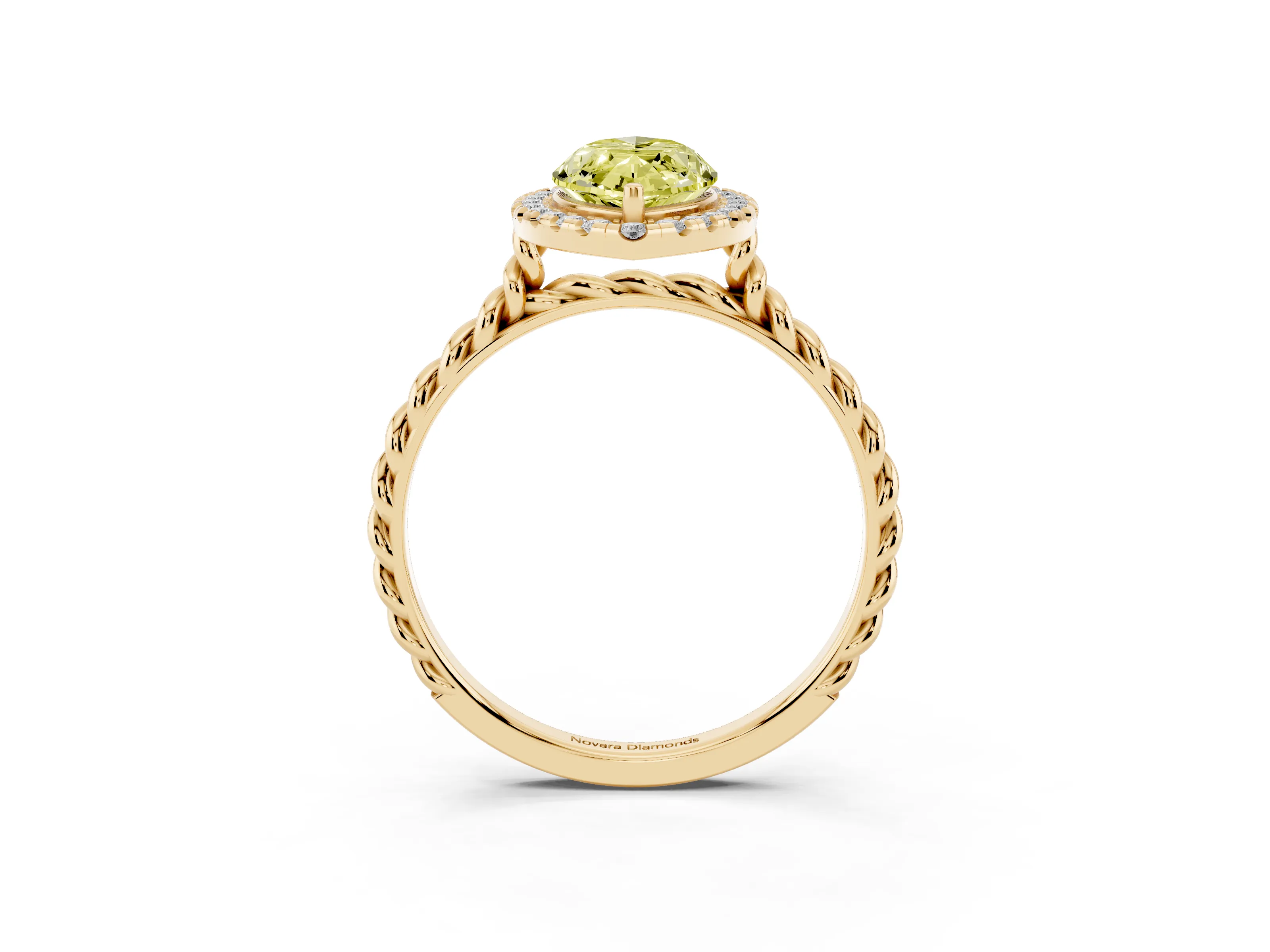 Fancy Yellow Marquise Cut Diamond Halo Ring Set in Yellow gold with Plain Twisted Band
