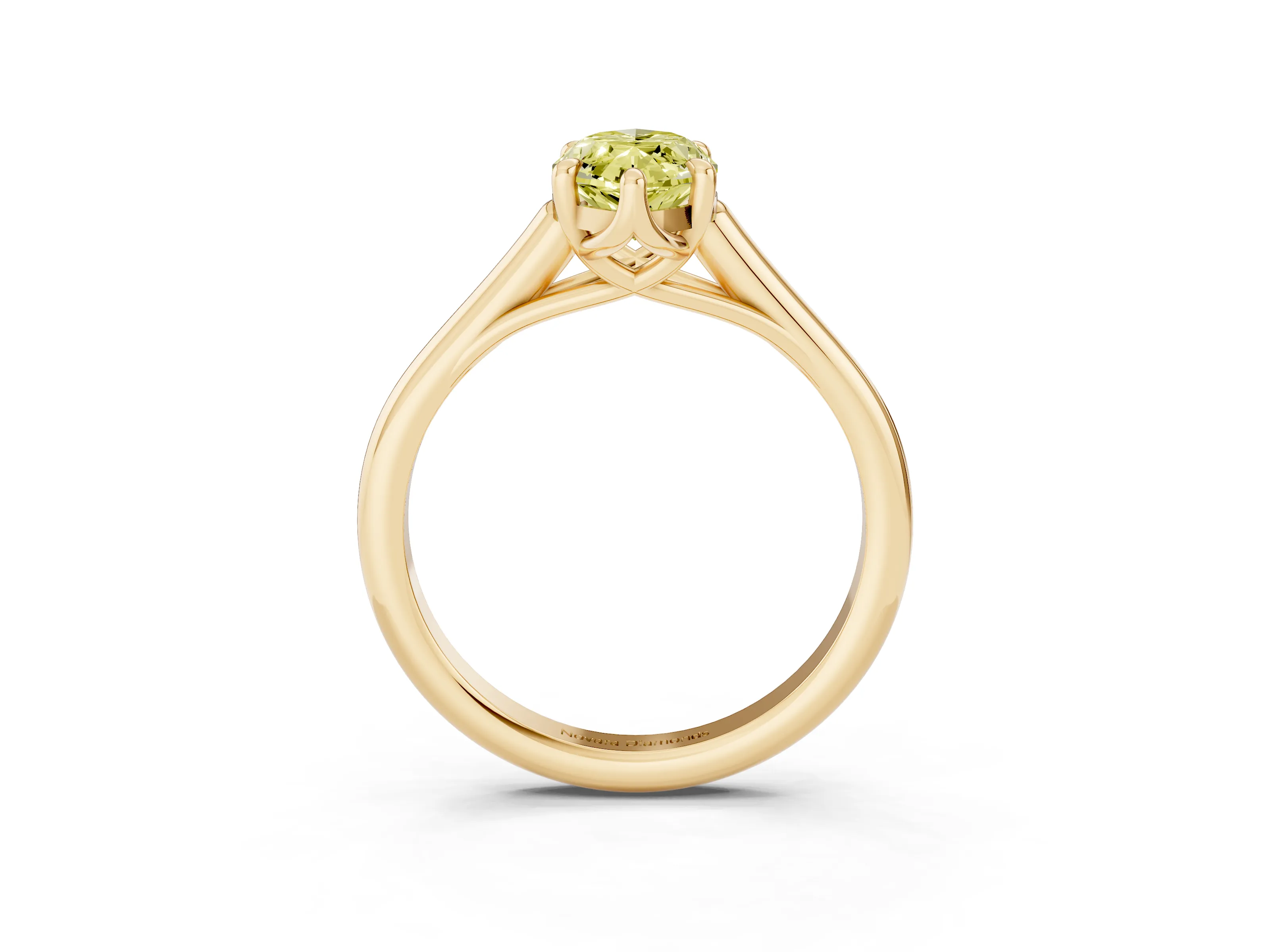 Fancy Yellow Marquise Cut Diamond Solitaire Engagement Ring Set in Yellow gold with Prong Setting and Plain Classic Band