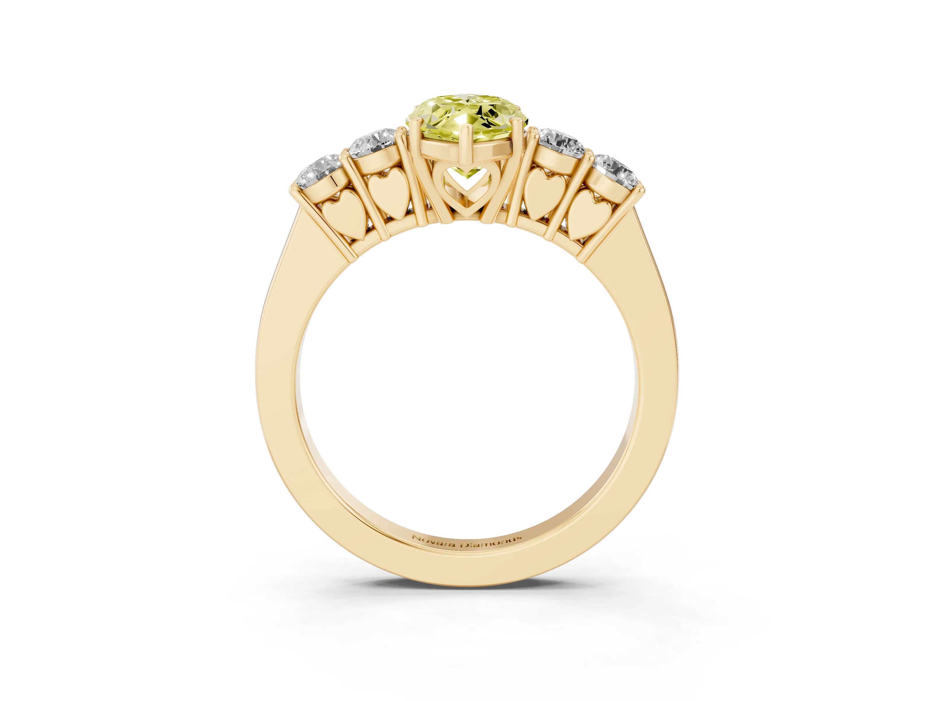 Fancy Yellow Marquise Cut Diamond Five-Stone Prong Set Band Ring Set in Yellow gold with Polished Band
