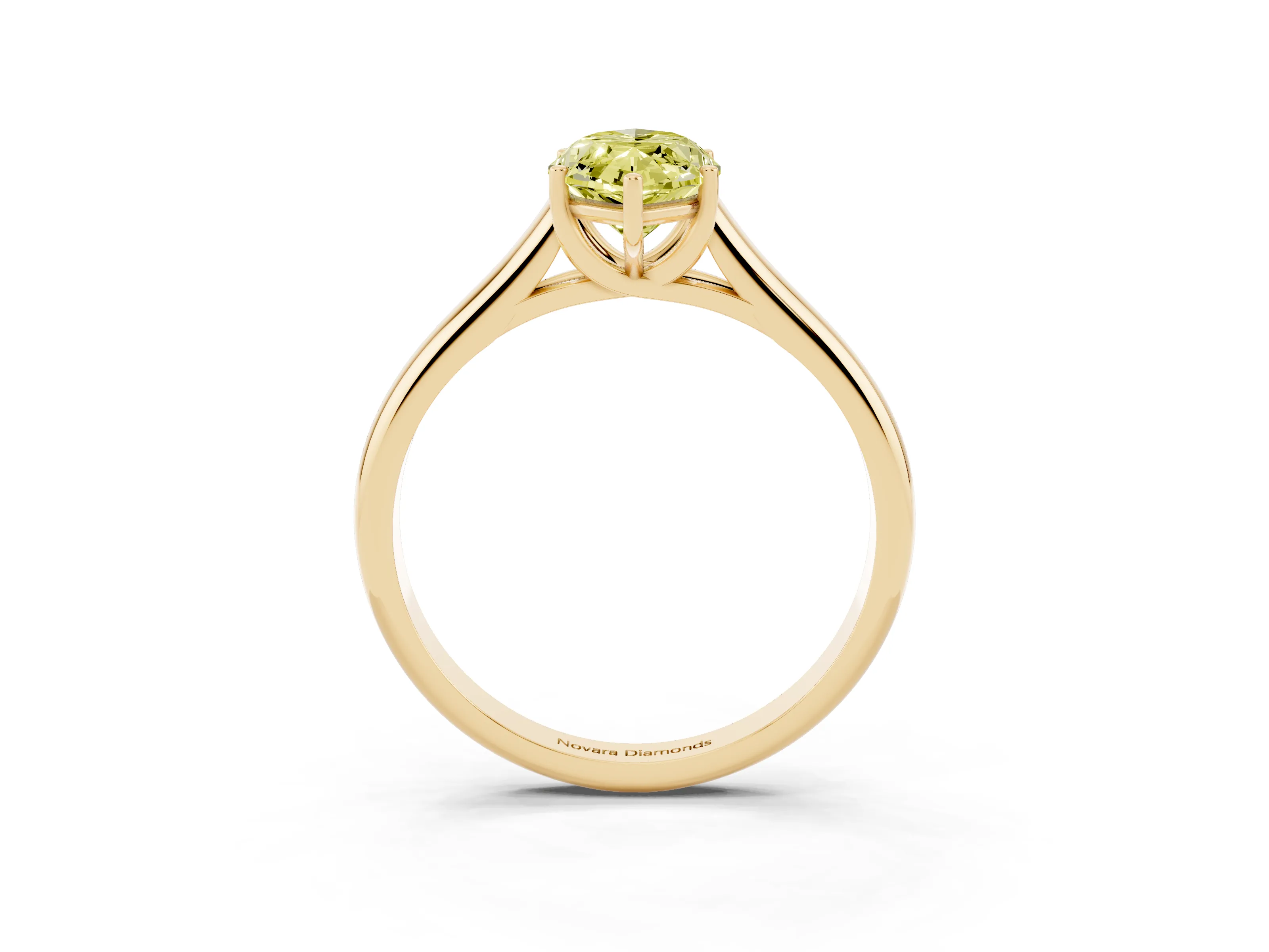 Fancy Yellow Marquise Cut Diamond Solitaire Engagement Ring Set in Yellow gold with Subtly Tapered Band and Prong Setting