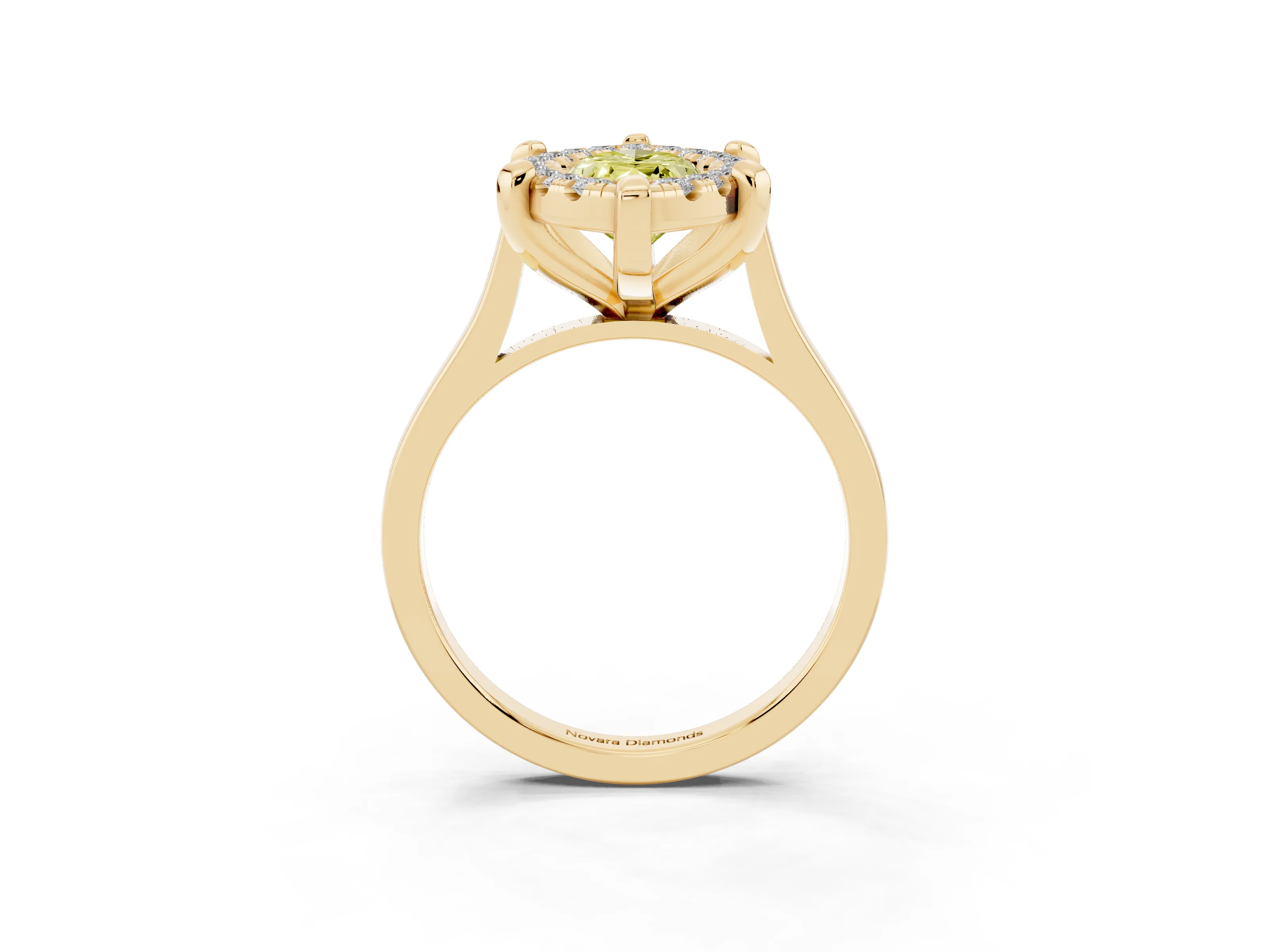 Fancy Yellow Marquise Cut Diamond Cluster Halo Solitaire Ring Set in Yellow gold with Prong Setting