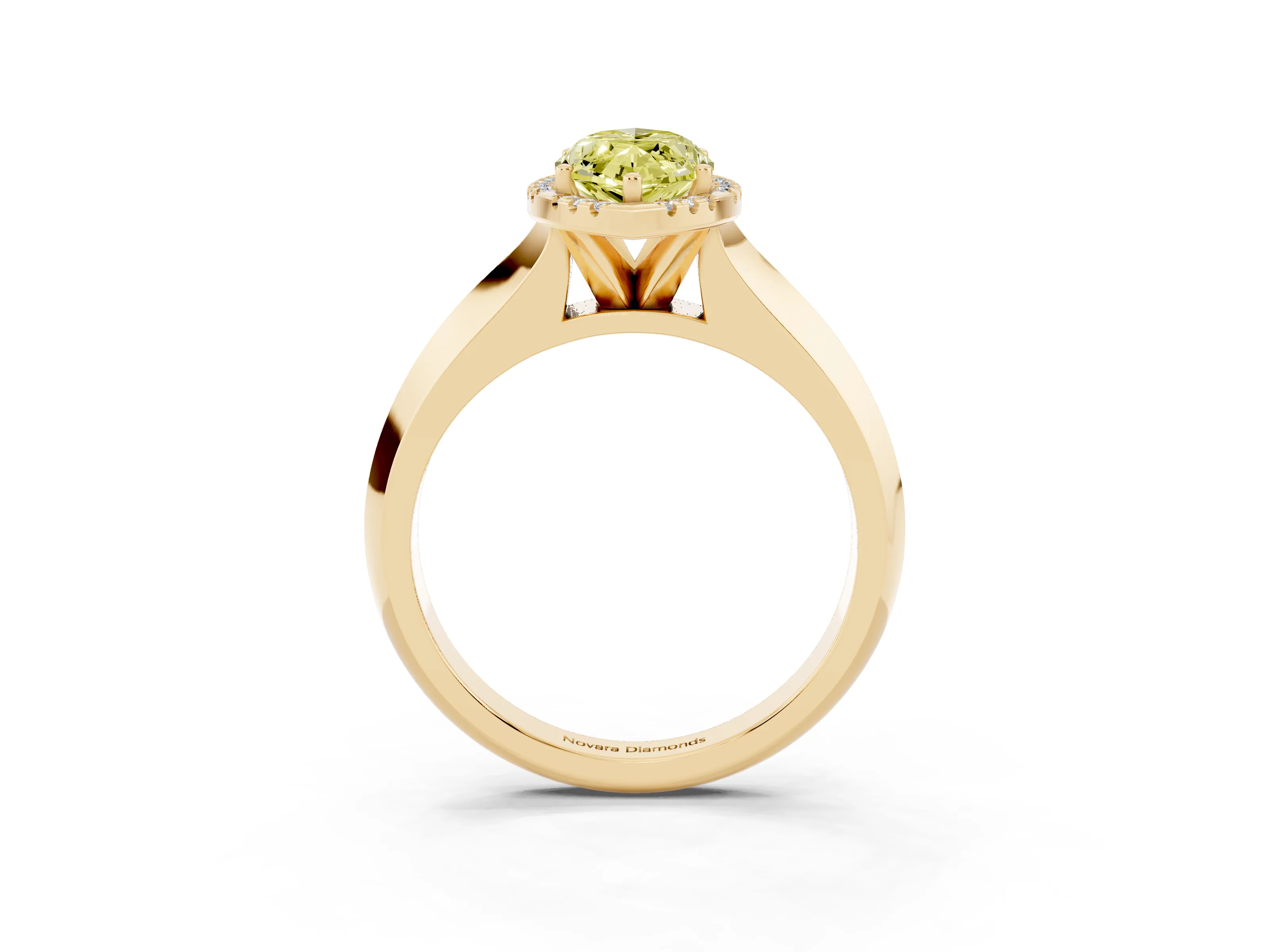 Fancy Yellow Marquise Cut Diamond Halo Ring Set in Yellow gold with Cathedral Band and Prong Setting