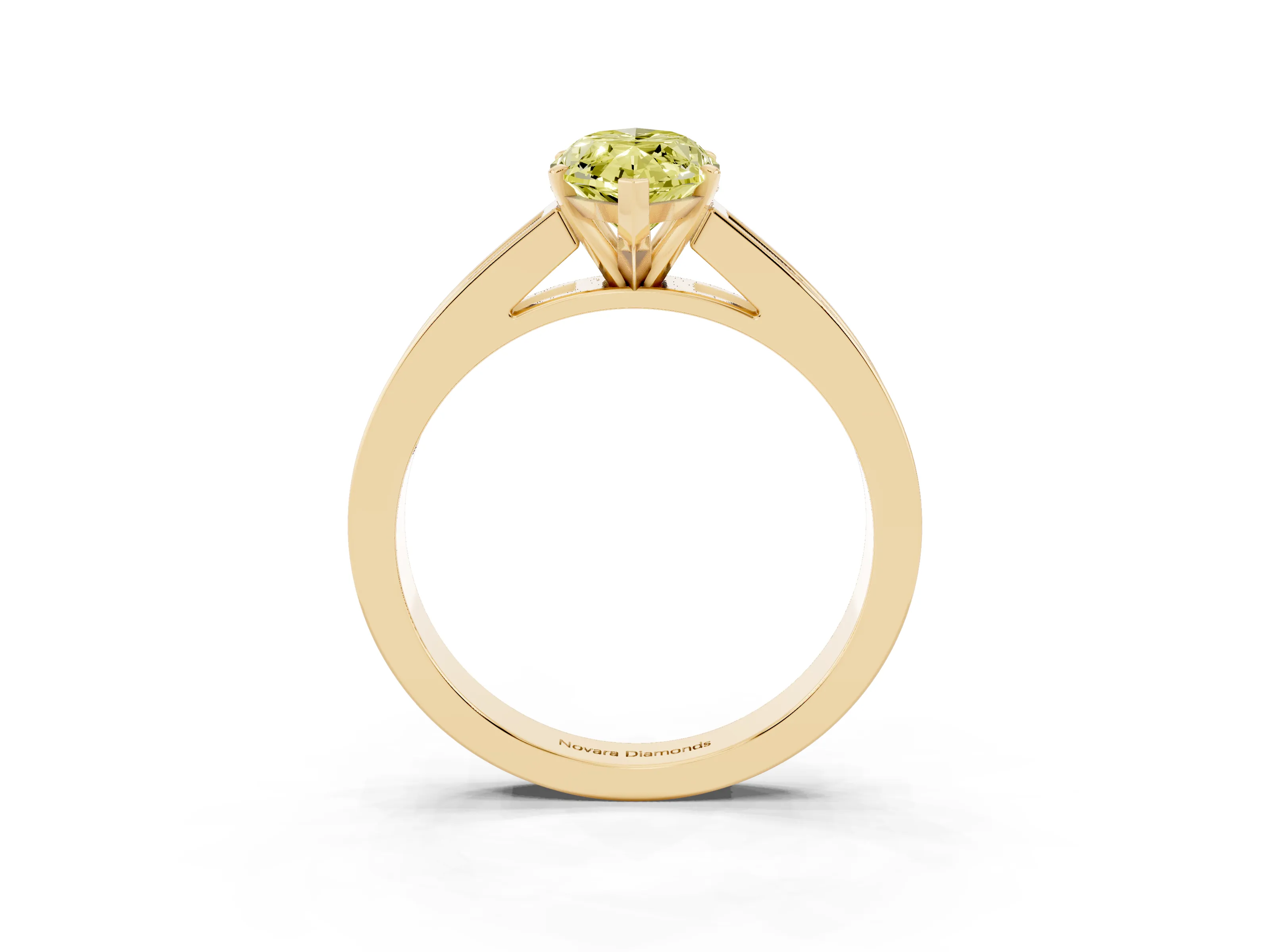 Fancy Yellow Marquise Cut Diamond Solitaire Ring Set in Yellow gold with Channel-Set Band and Prong Setting