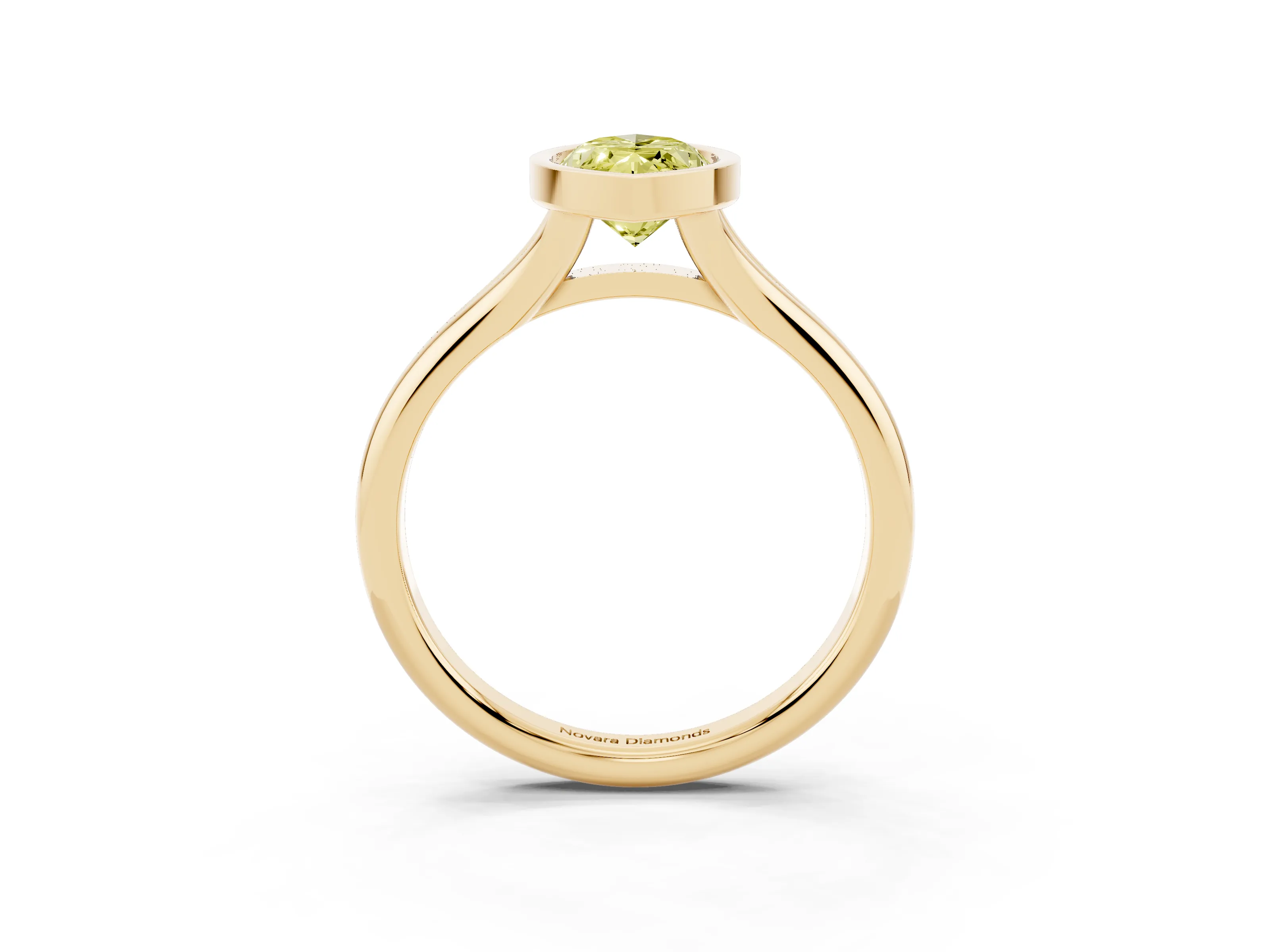 Fancy Yellow Bezel Set Marquise Cut Diamond Solitaire Ring Set in Yellow gold with Smooth Band