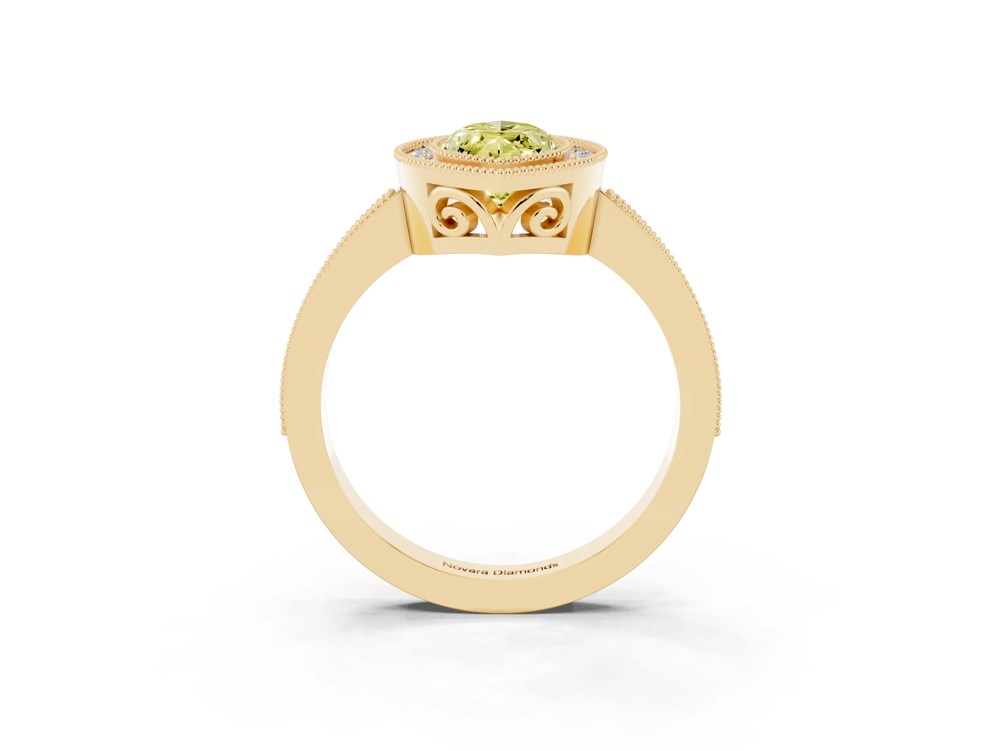 Fancy Yellow Marquise Cut Diamond Halo Ring Set in Yellow gold with Pavé Band and Milgrain-Edged Prongs