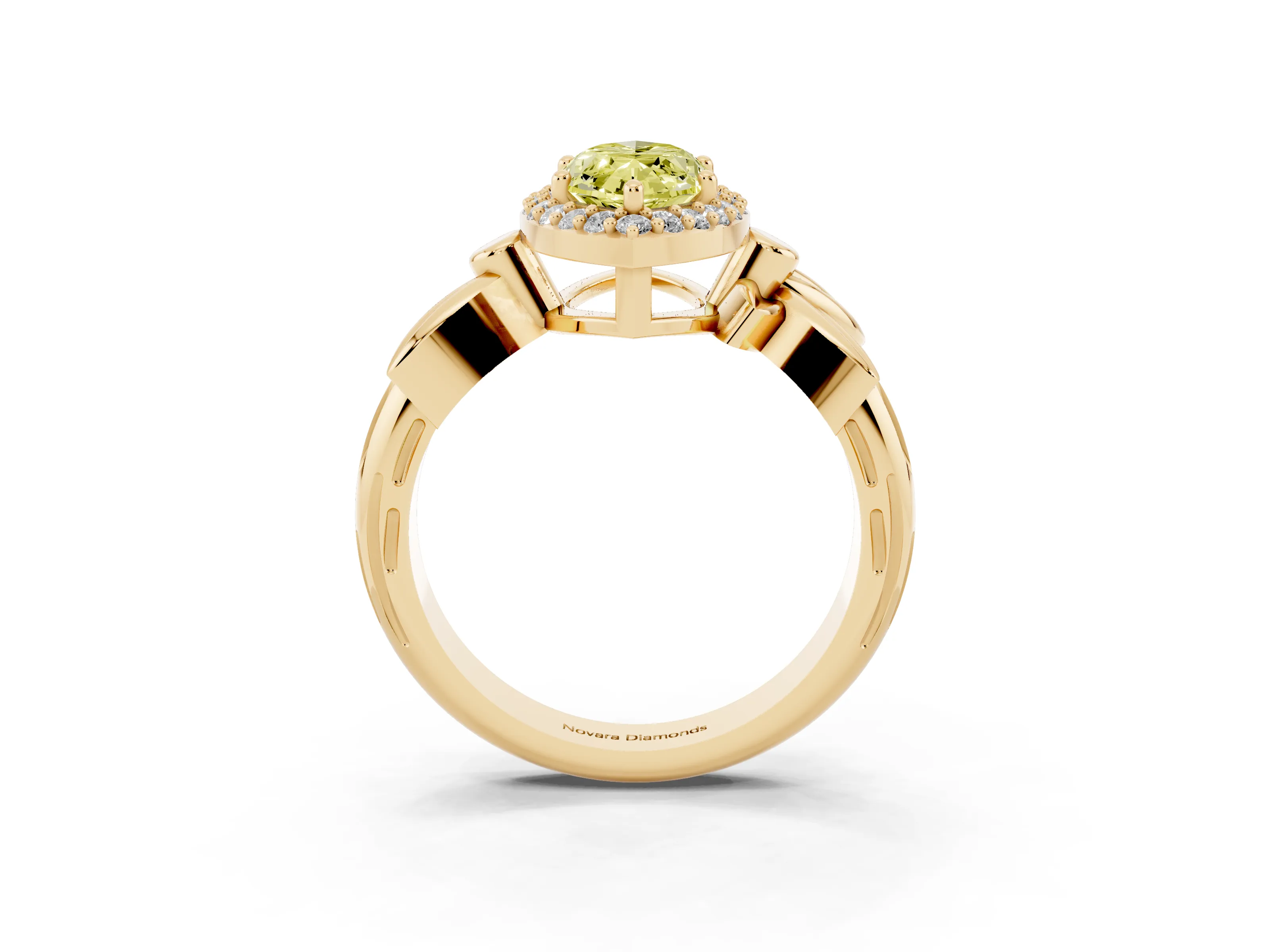 Fancy Yellow Marquise Cut Diamond Halo Floral Band Ring Set in Yellow gold with Prong Setting