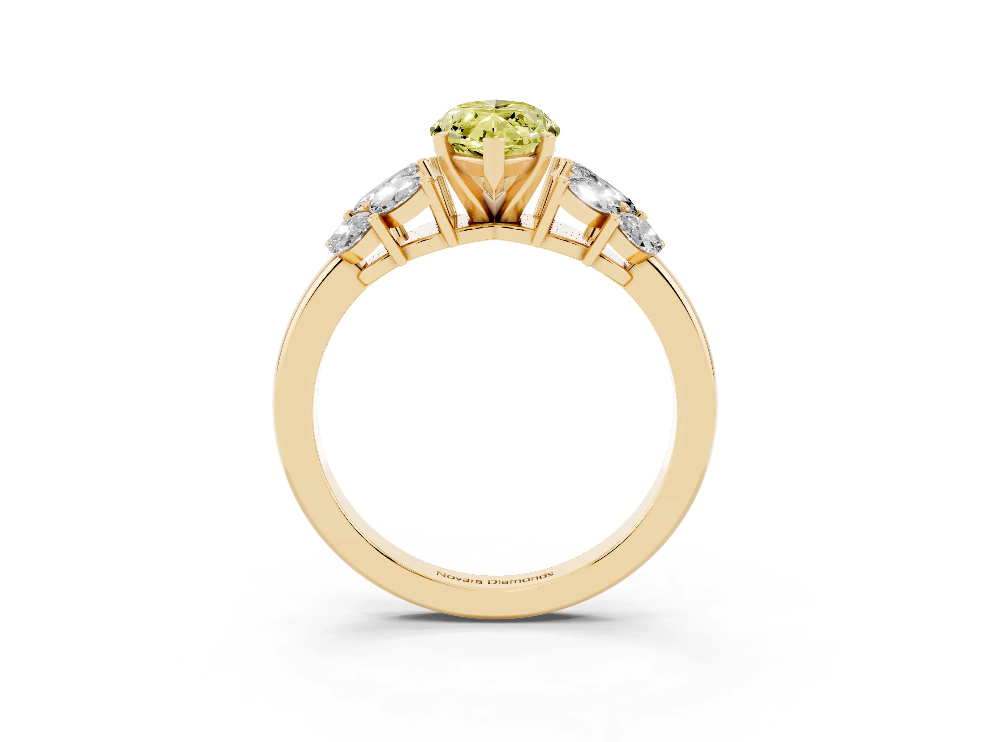 Fancy Yellow Marquise Cut Diamond Cluster Leaf Design Ring Set in Yellow gold with Prong Setting