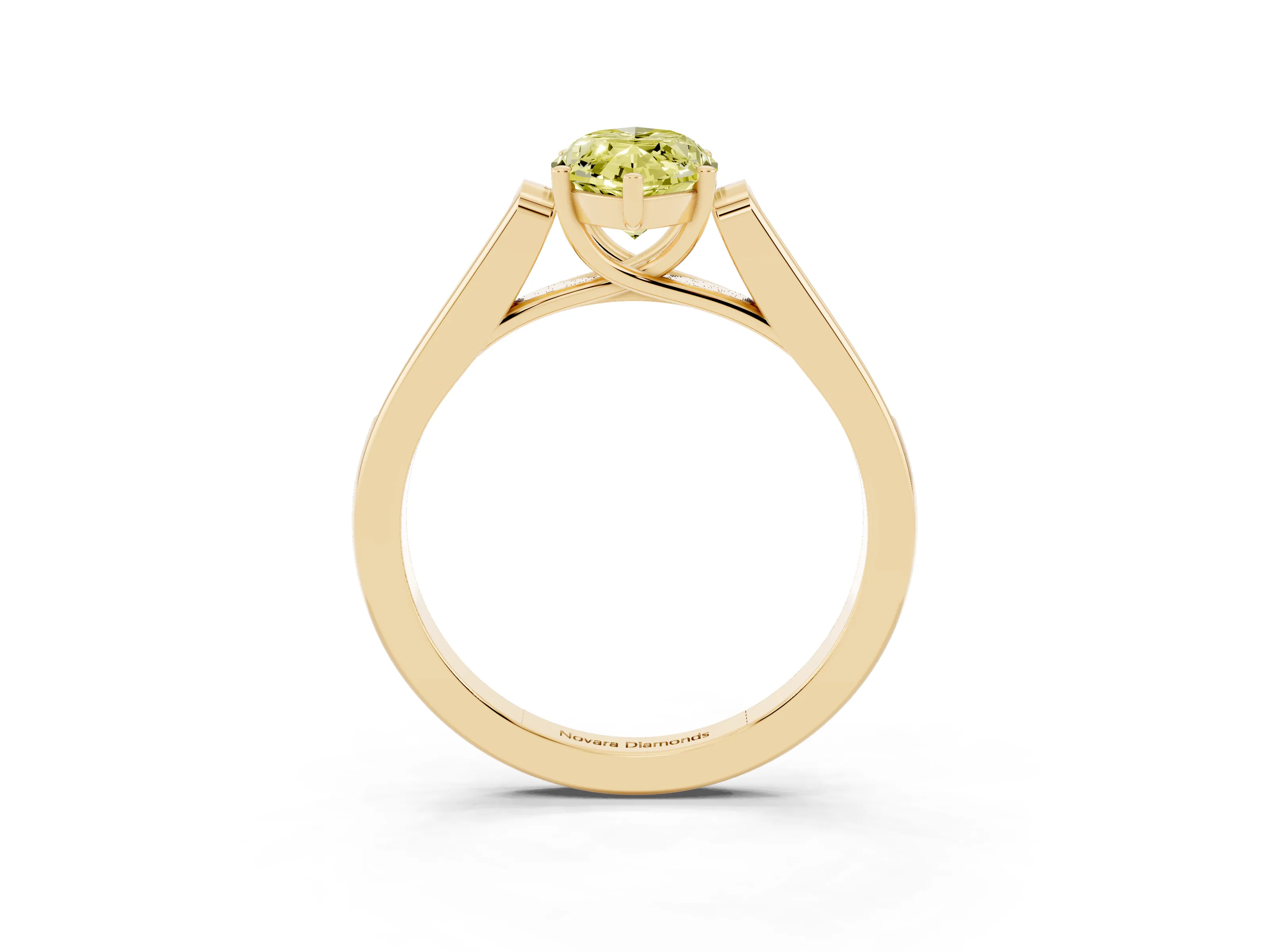 Fancy Yellow Marquise Cut Diamond Solitaire Cathedral Engagement Ring Set in Yellow gold with Channel-Set Band and Prong Setting
